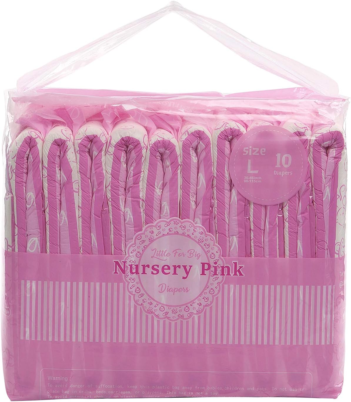 Littleforbig Adult Printed Diaper 10 Pieces - Nursery Pink (Large 36-46) - Comfort & Style