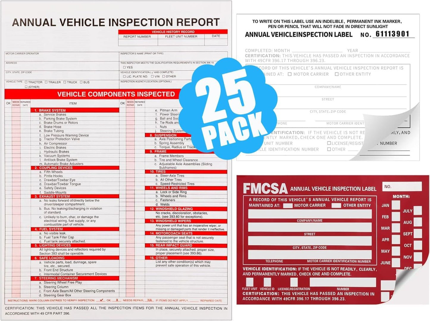 3-Ply Carbonless Annual Vehicle Inspection Report Forms Pack