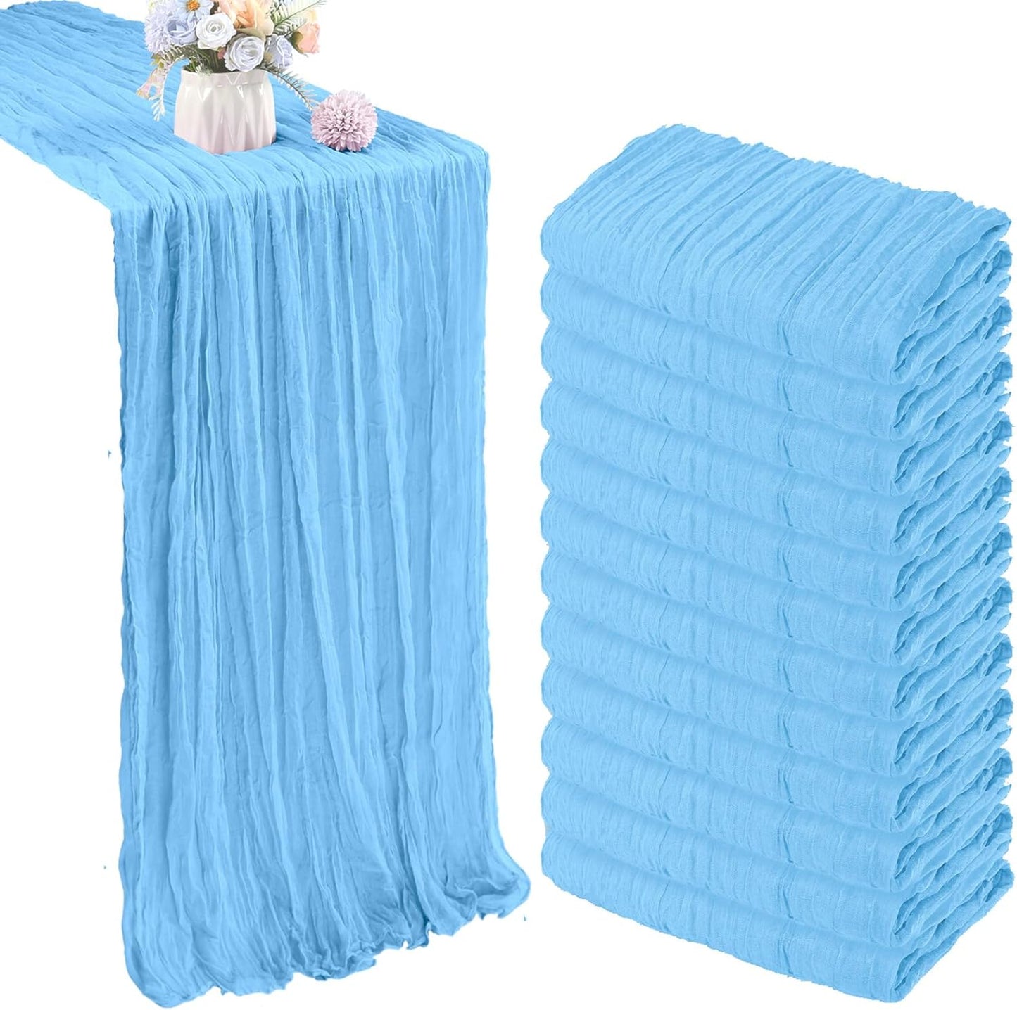 10FT Baby Blue Cheesecloth Table Runner for Rustic Decor