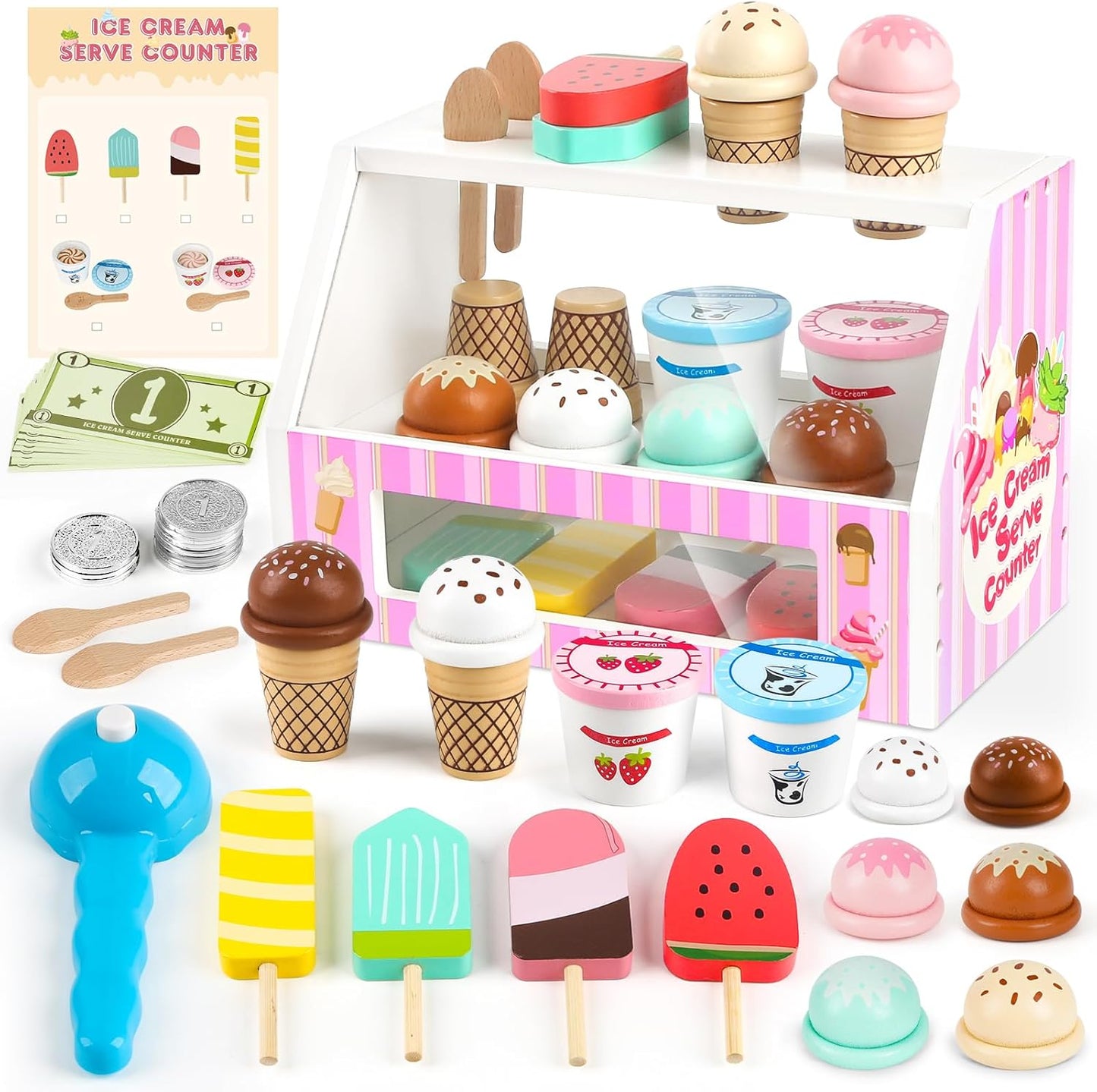 Deluxe Wooden Ice Cream Shop: 38 PC Kids Playset