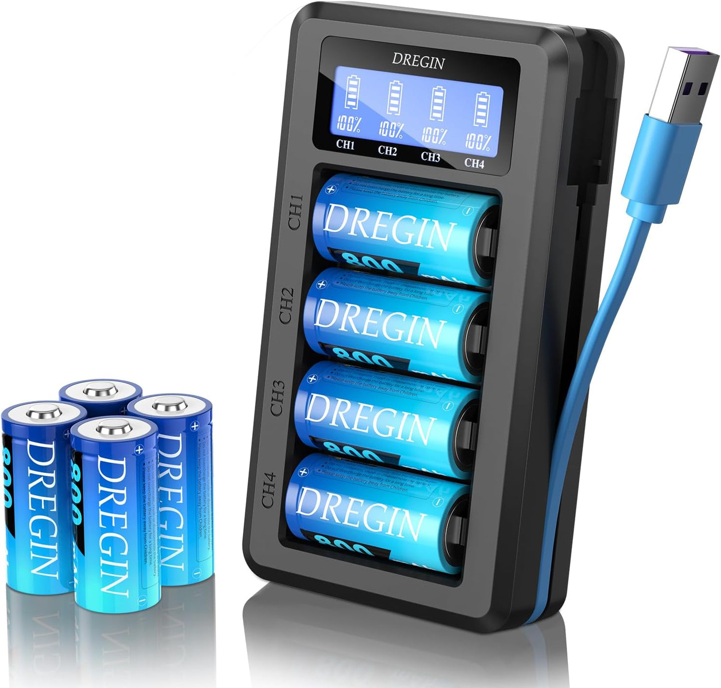 CR123A Lithium Batteries 8 Pack with Charger for Arlo Cameras