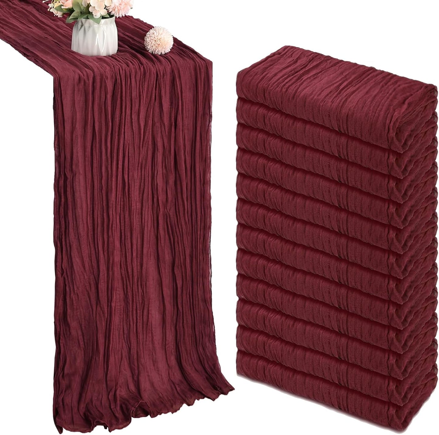 10FT Burgundy Cheesecloth Table Runner for Elegant Decor