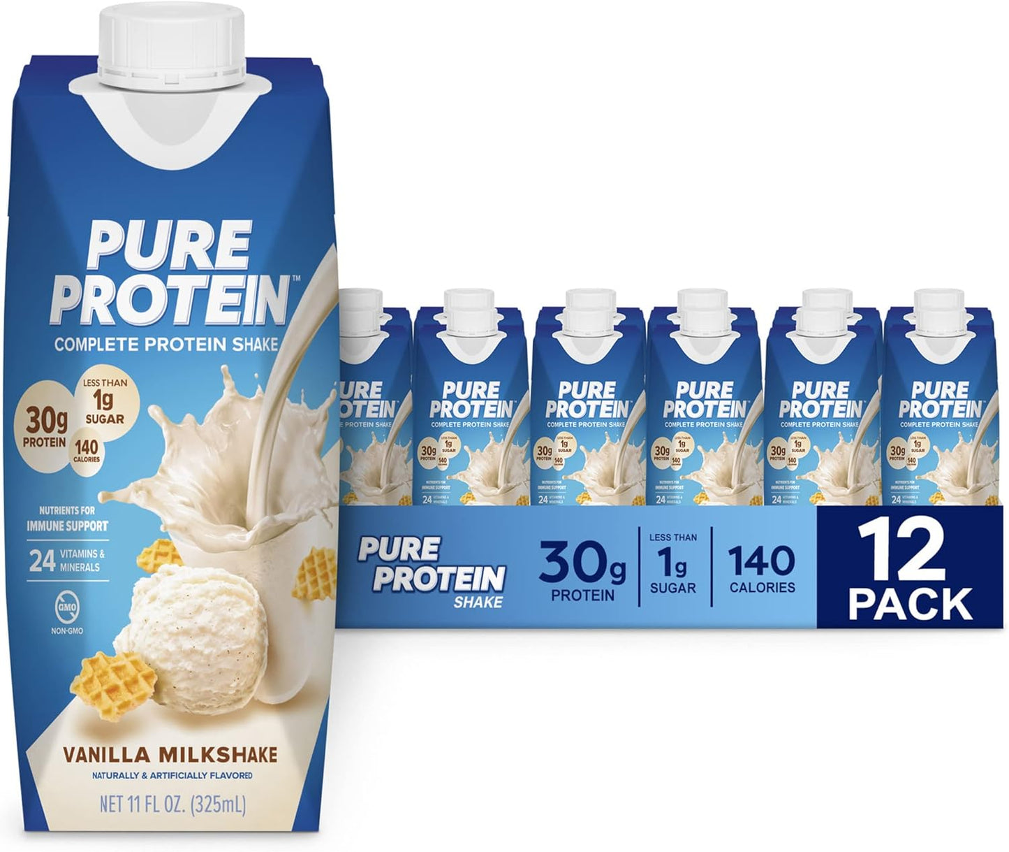 Immune Boost: Pure Protein Vanilla Shake, 30g Protein, Vitamins & Zinc, Ready-to-Drink, Keto, 11oz, 12pk