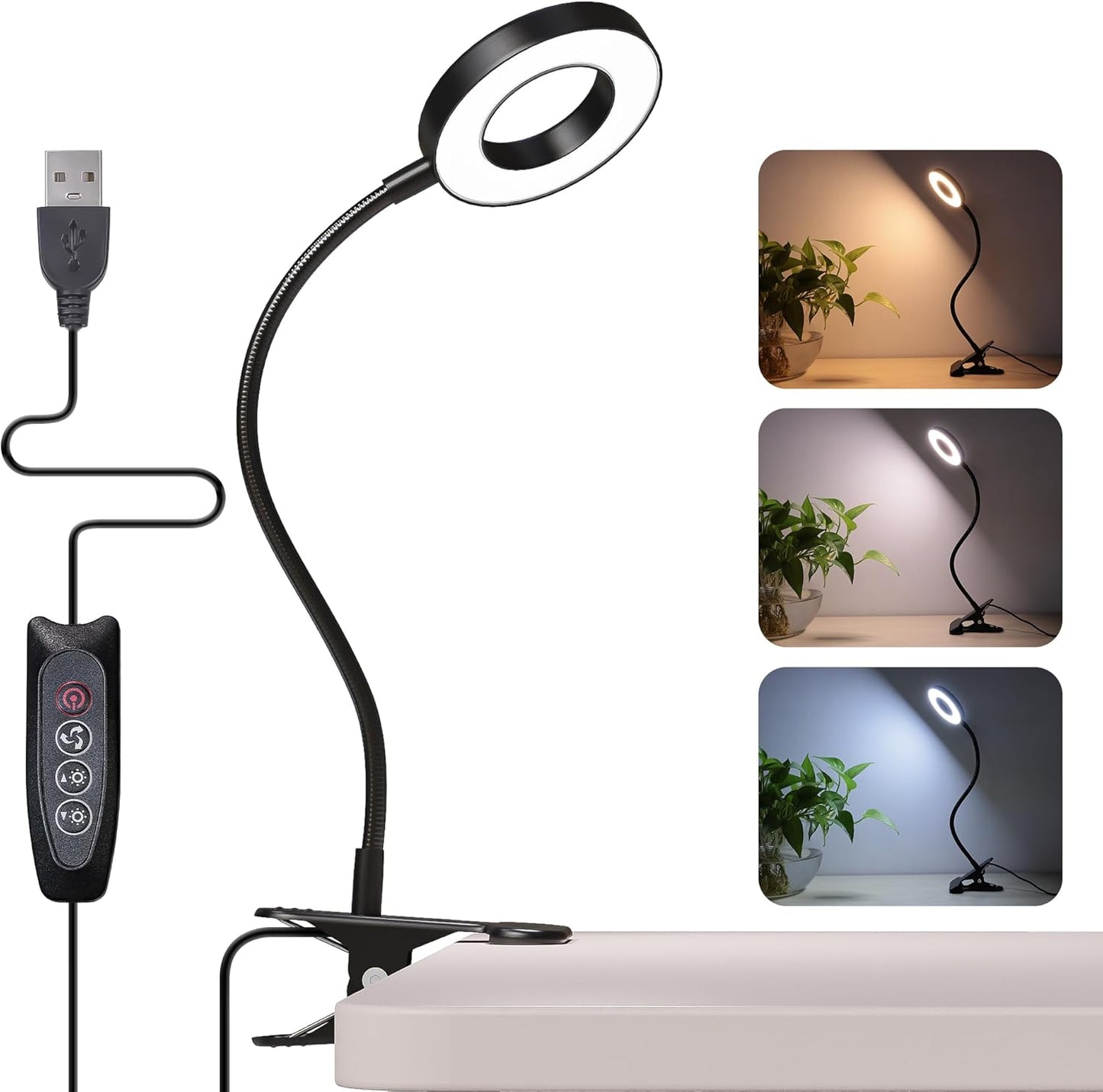 Foneso 48 LED Clip-On Lamp: 3 Color Modes, 10 Brightness Levels