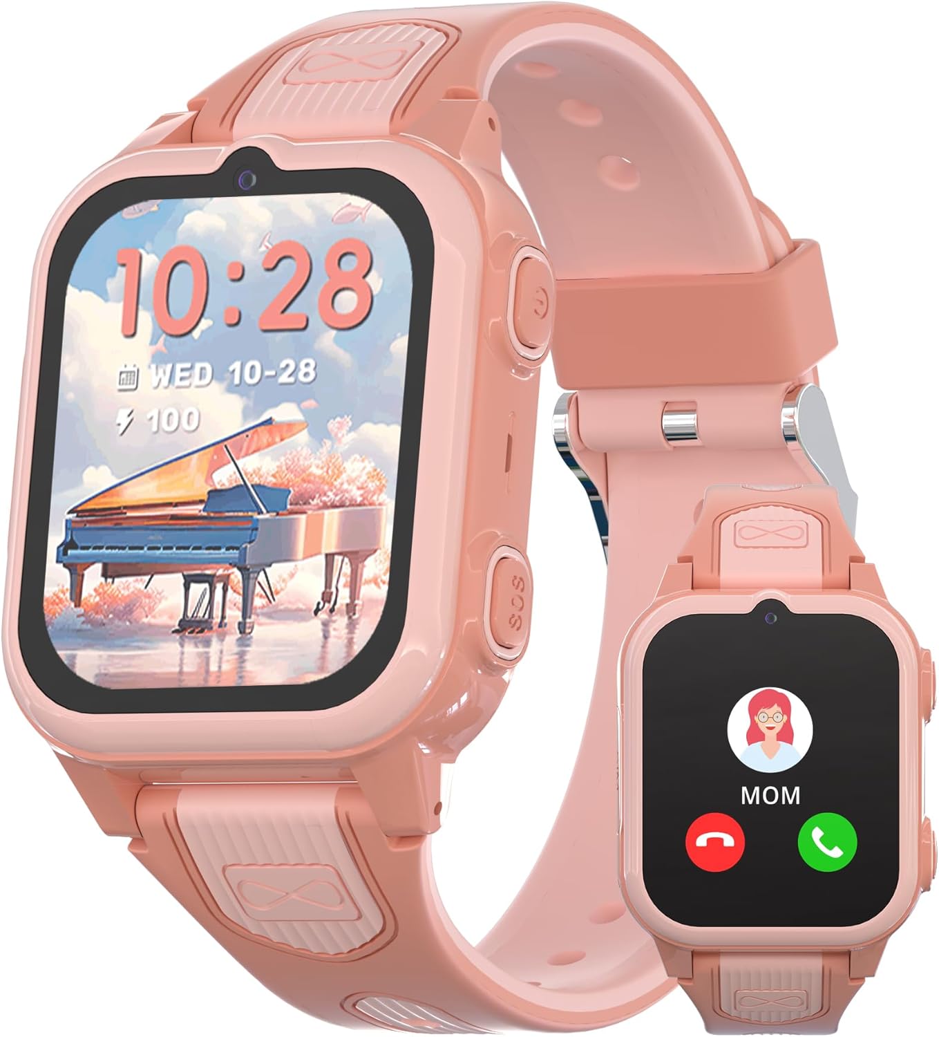 4G Kids Smart Watch with GPS Tracker for Ages 5-12 in Pink