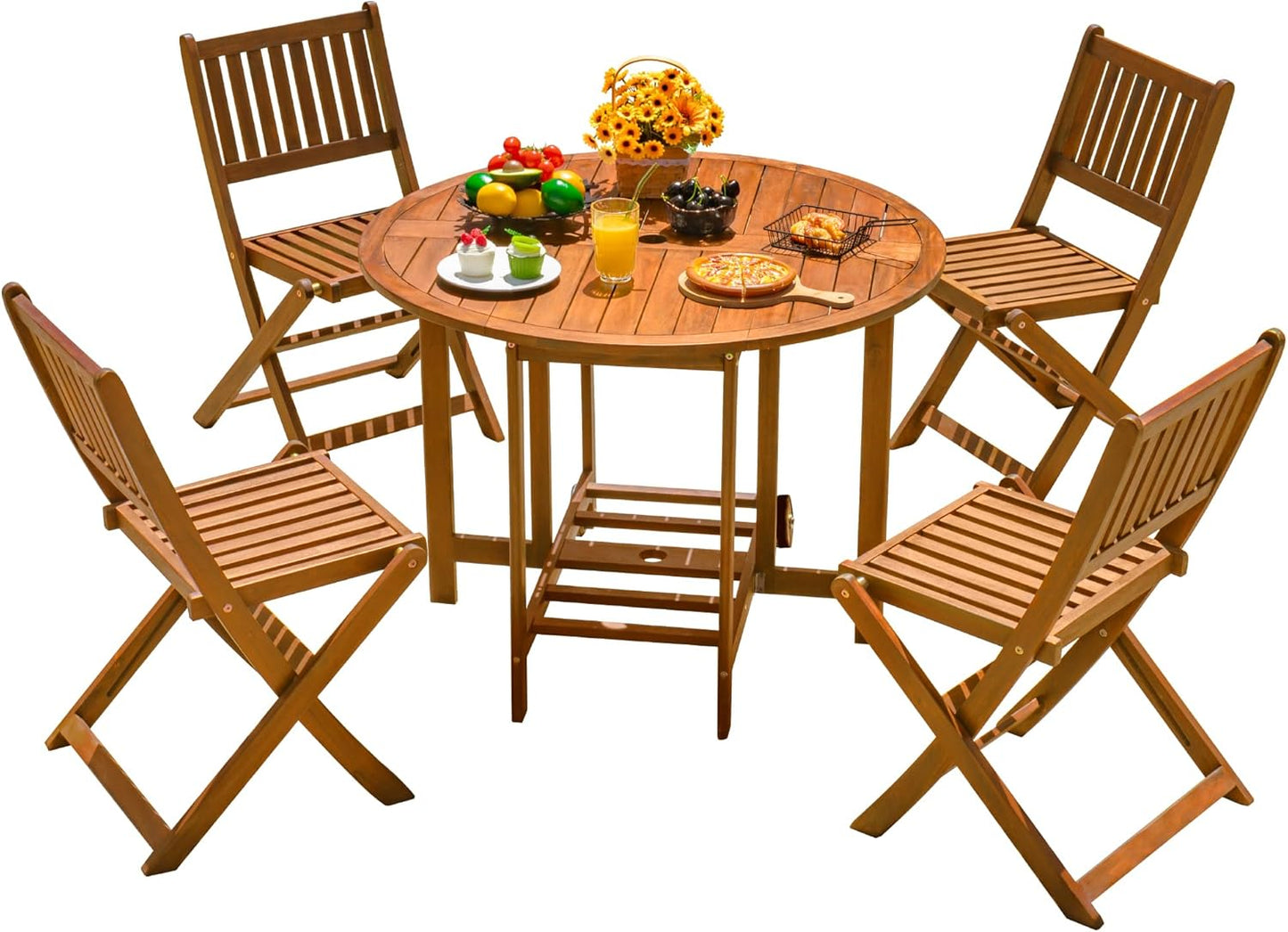Devoko 5 PCS Patio Dining Set Acacia Wood for Outdoor Spaces