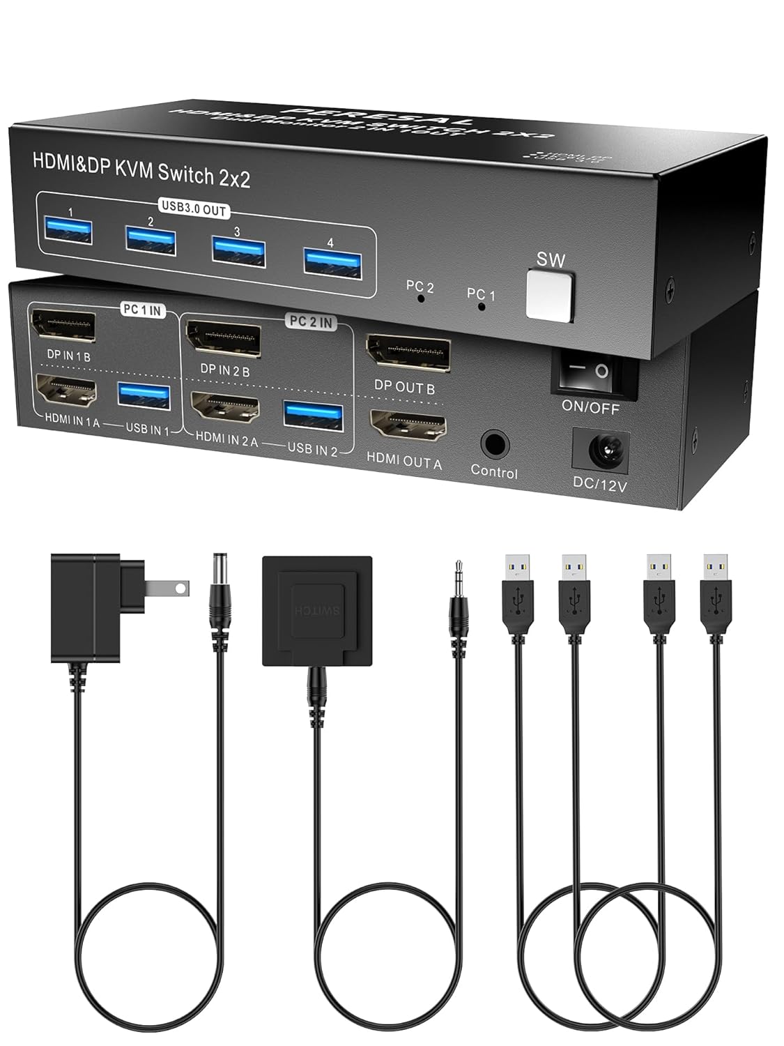 Dual Monitor HDMI DP KVM Switch for 2 Computers with 4K60Hz