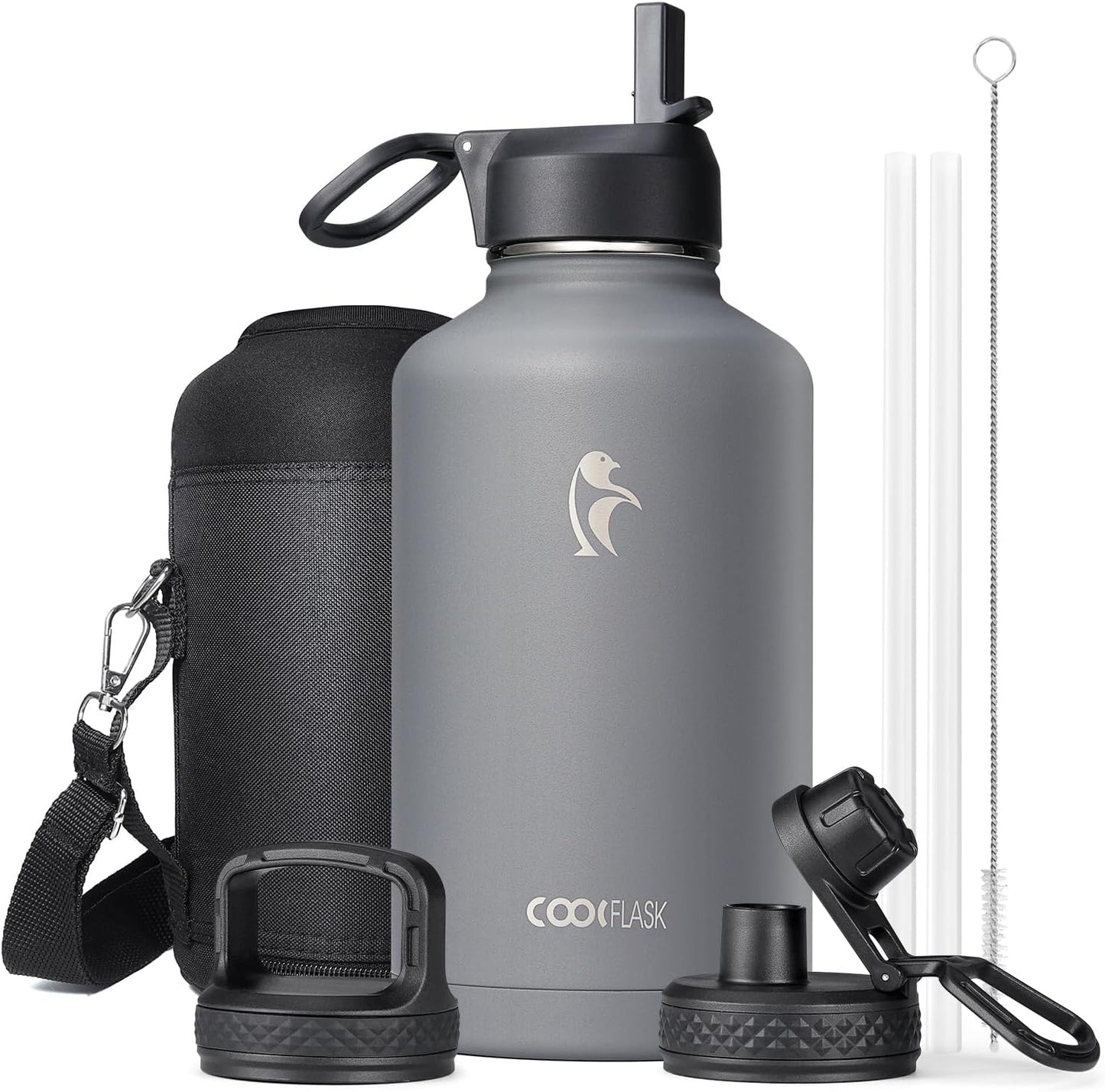 64 oz Insulated Water Bottle with Straw & 3 Lids for Sports