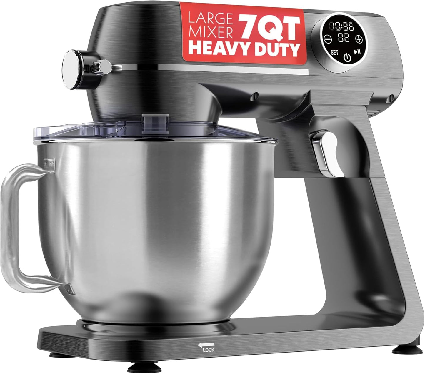 Gourmia Digital Stand Mixer - 7 QT Kitchen Mixer with Timer