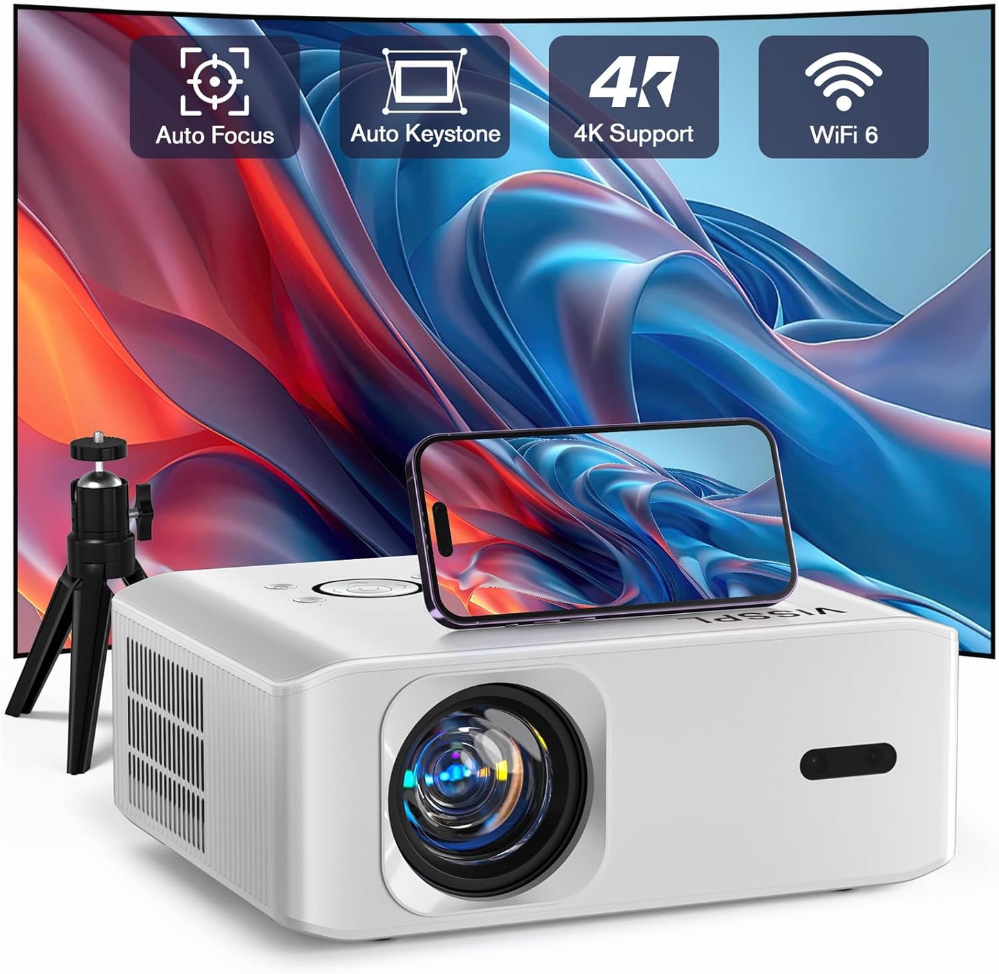4K Smart Projector: Auto Focus, WiFi, Bluetooth
