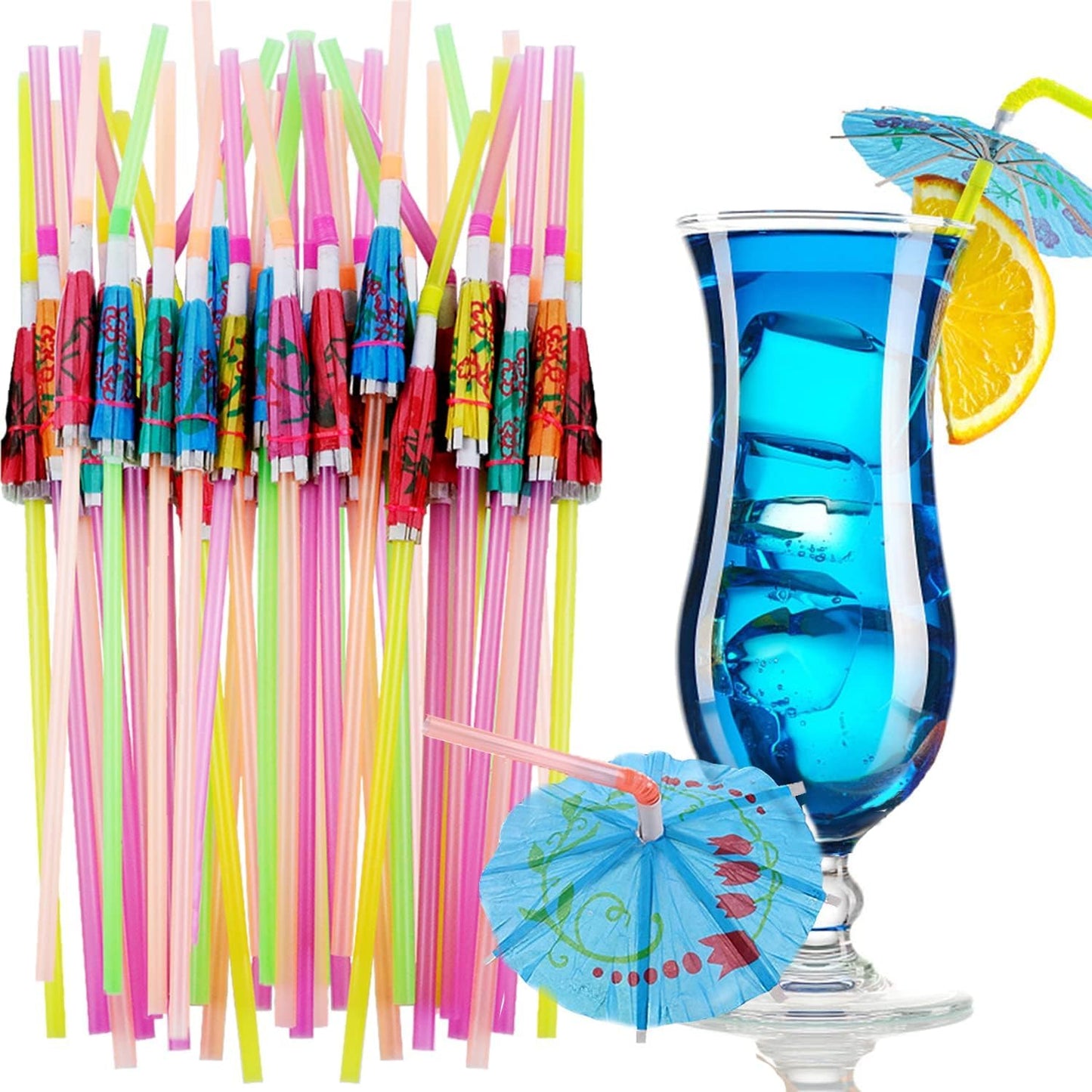 Tropical Cocktail Umbrella Straws - Party Decor Essential