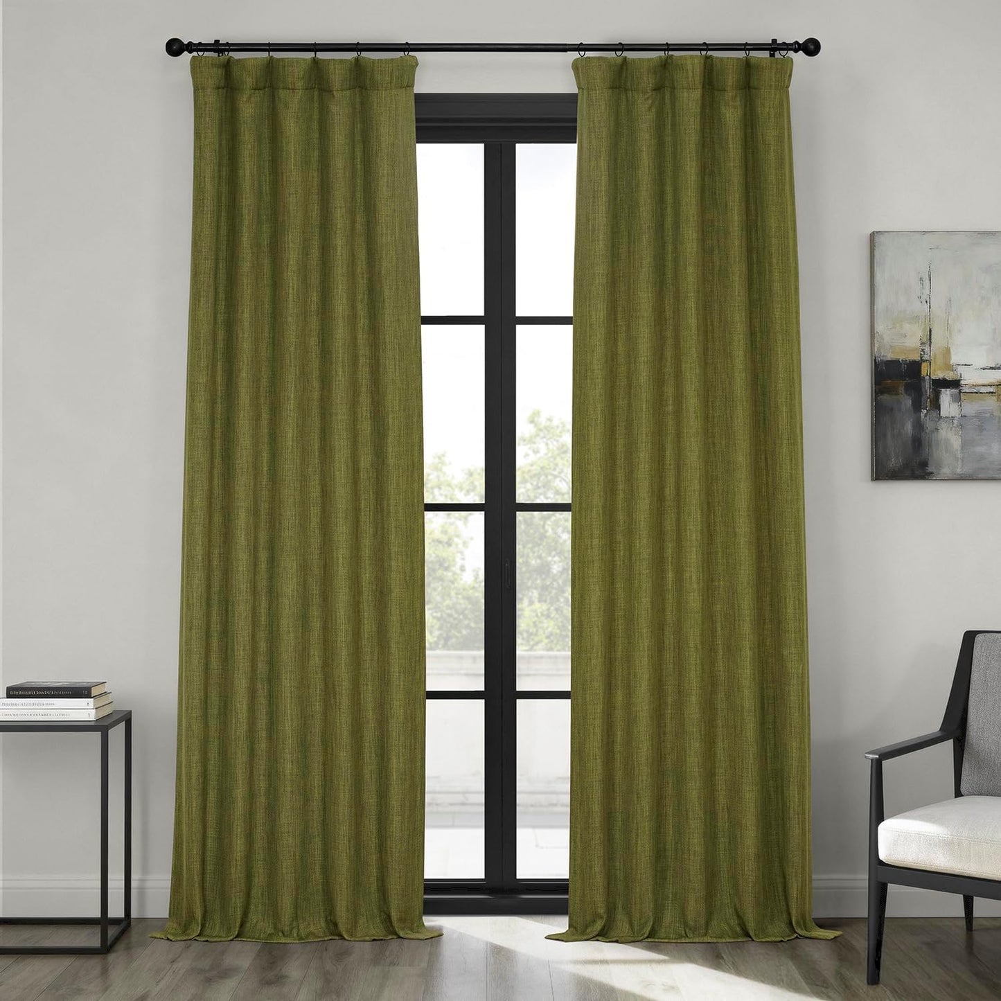 Faux Linen Curtains for Living Room - Tuscany Green 50W X 108L