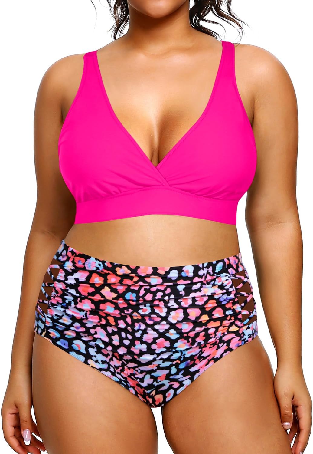 Plus Size Bikini High Waisted Two Piece Swimwear for Women