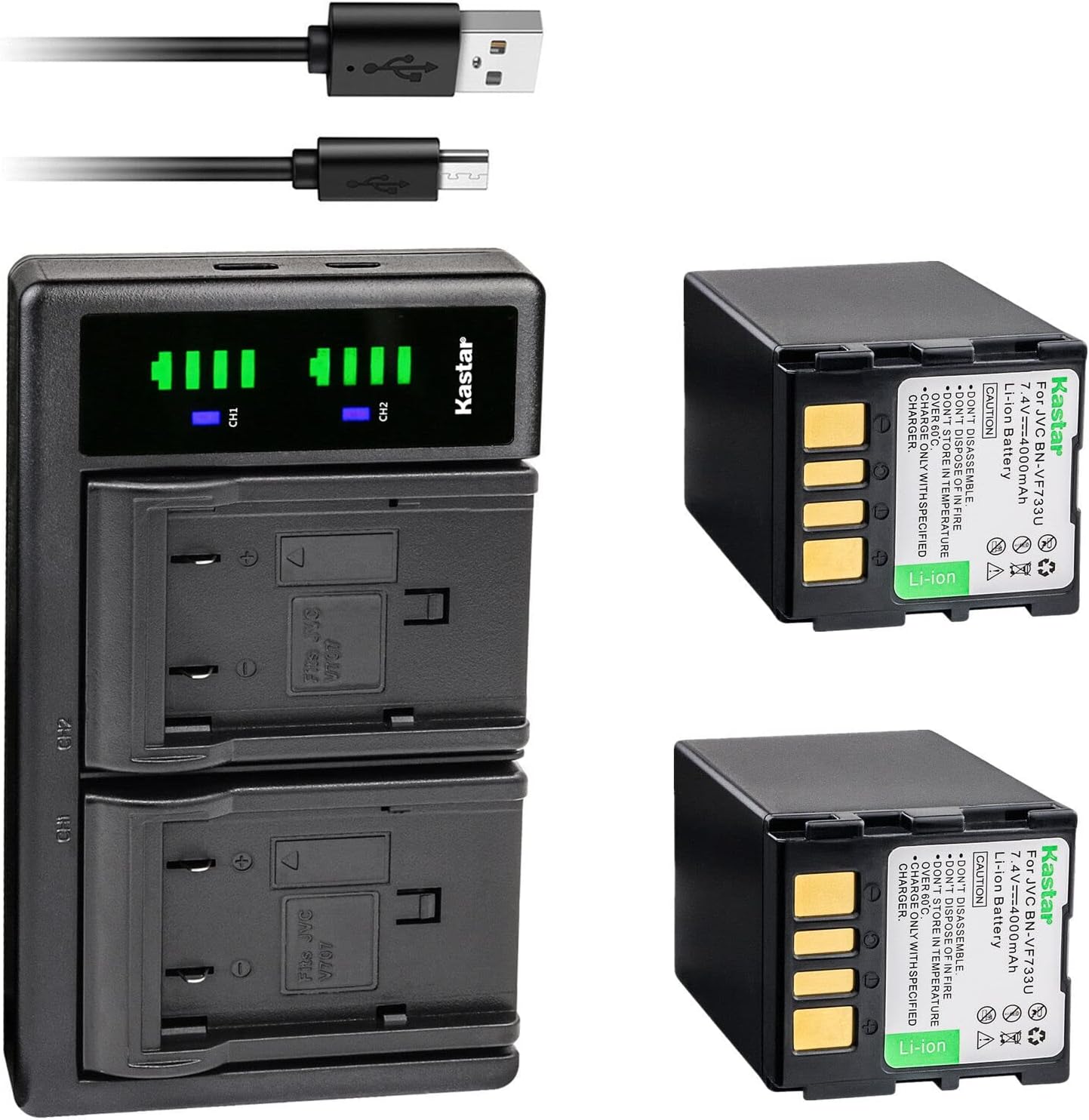 Kastar Dual USB Charger & 2-Pack Battery for JVC Camcorders
