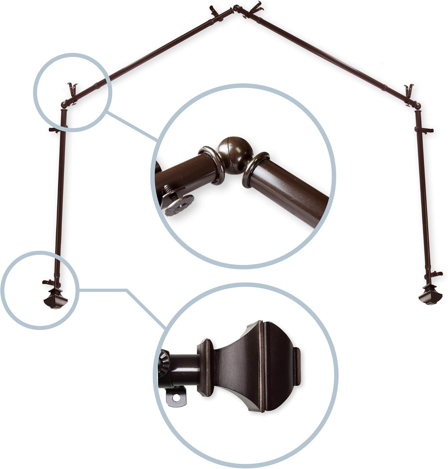 Adjustable 4-Sided Bay Window Rod, Cocoa