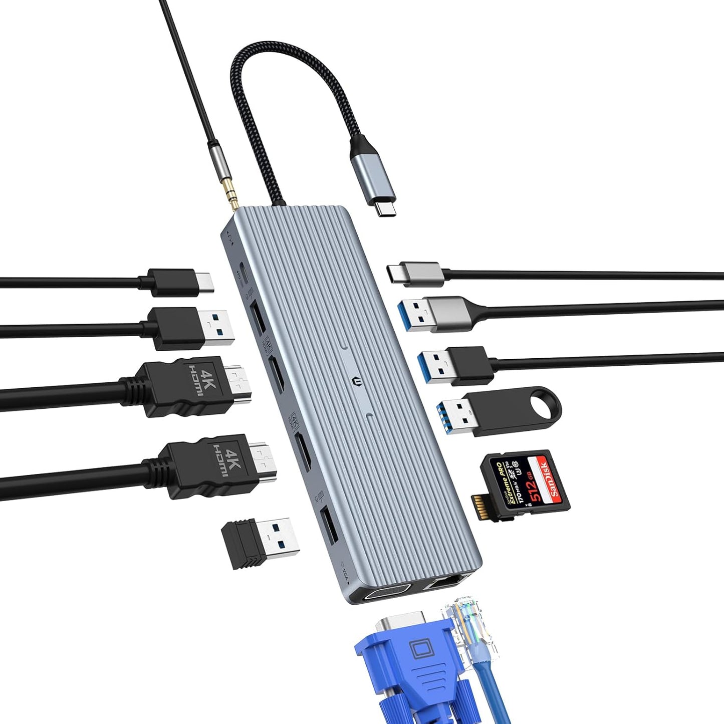 OOTDAY 14 in 1 USB C Docking Station with Dual 4K HDMI Output