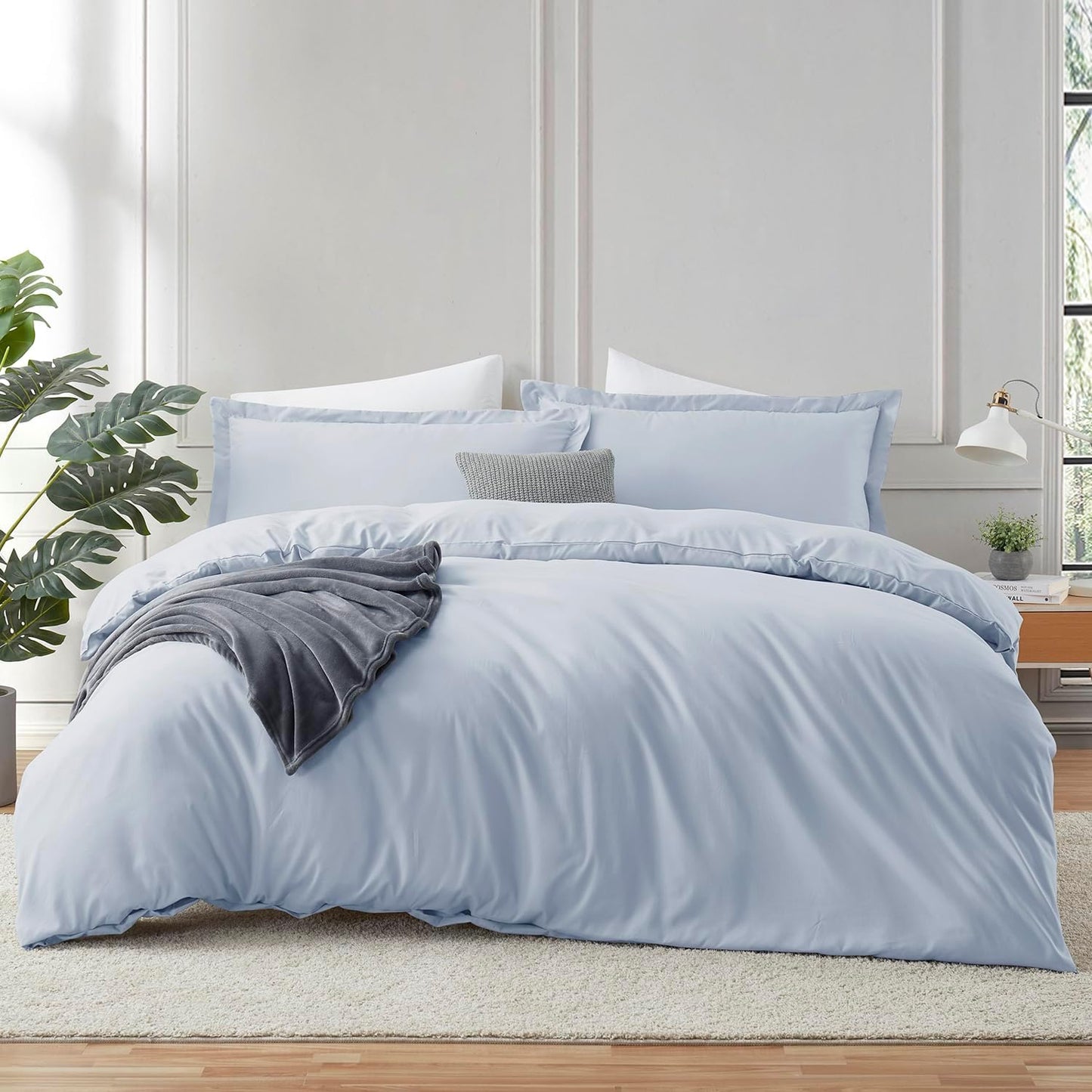 Hearth & Harbor Ice Blue King Size Duvet Cover Set for Comfort