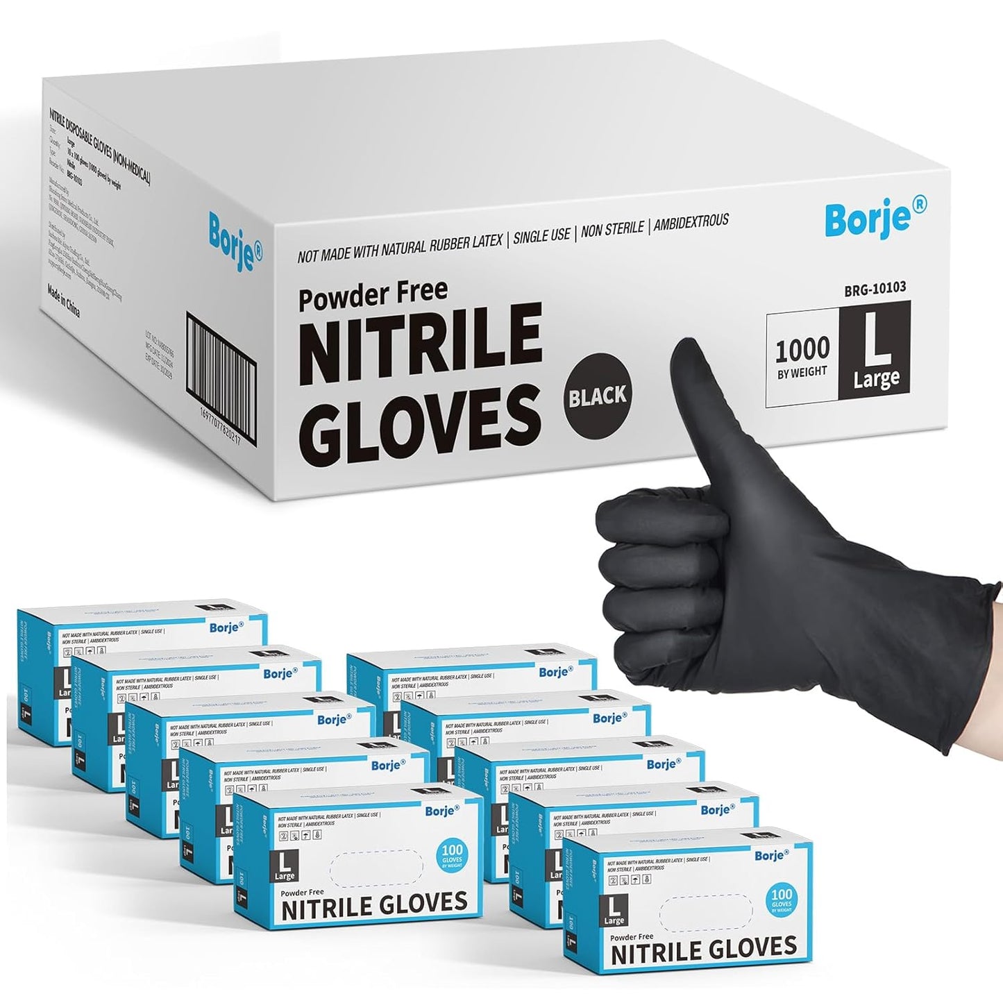 Borje Nitrile Gloves Large, 1000 Count for All Your Needs