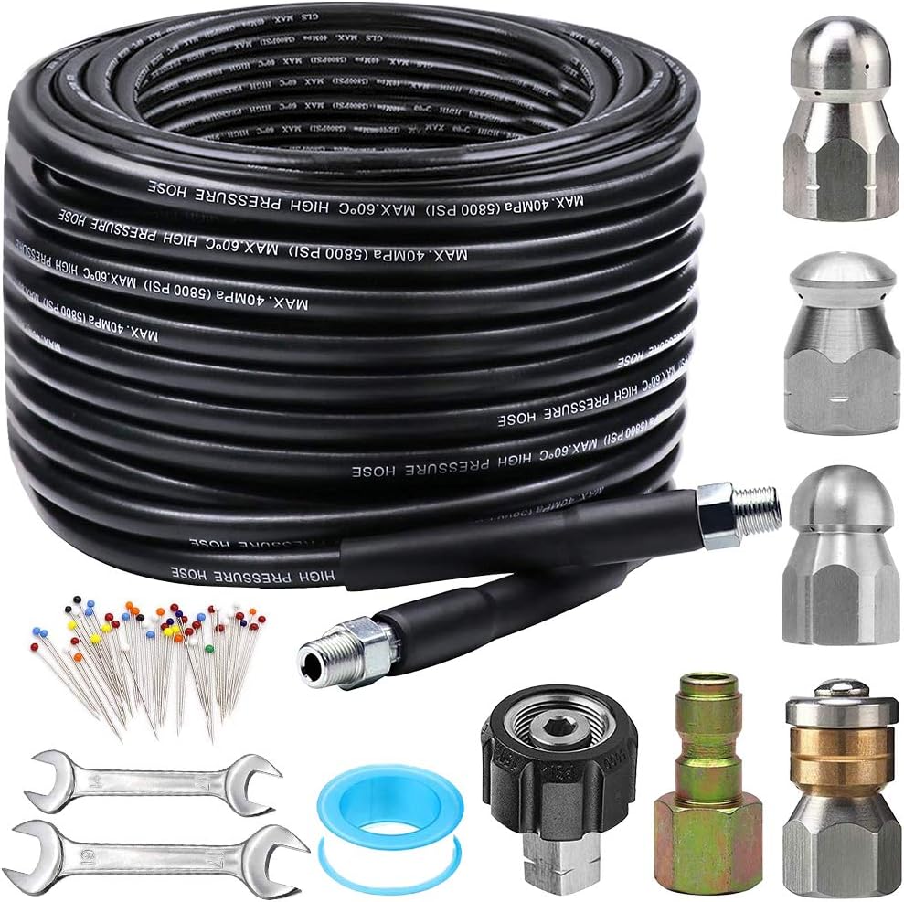 Sewer Jetter Kit for Pressure Washer 100FT - 5800PSI Power