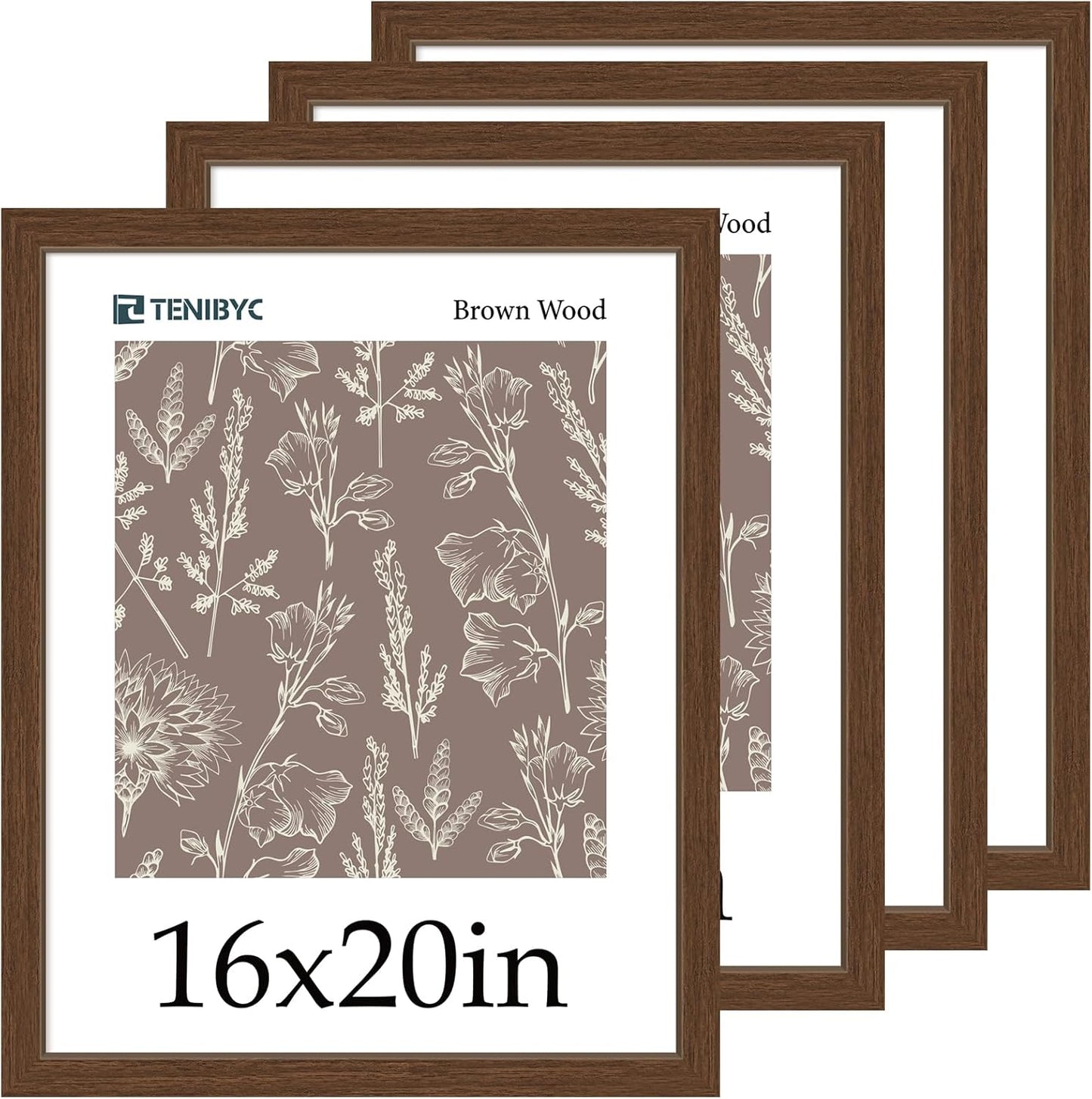 16x20 Frame 4 Pack - Brown Natural Wood Picture Frame Set