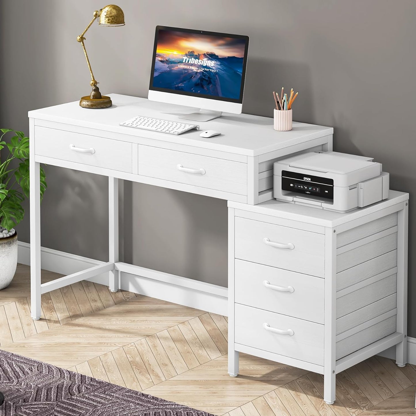 Tribesigns White Computer Desk - Space-Saving Storage Solution