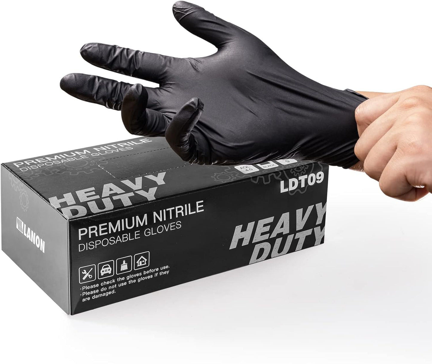LANON Protection: Heavy-Duty Black Nitrile Gloves