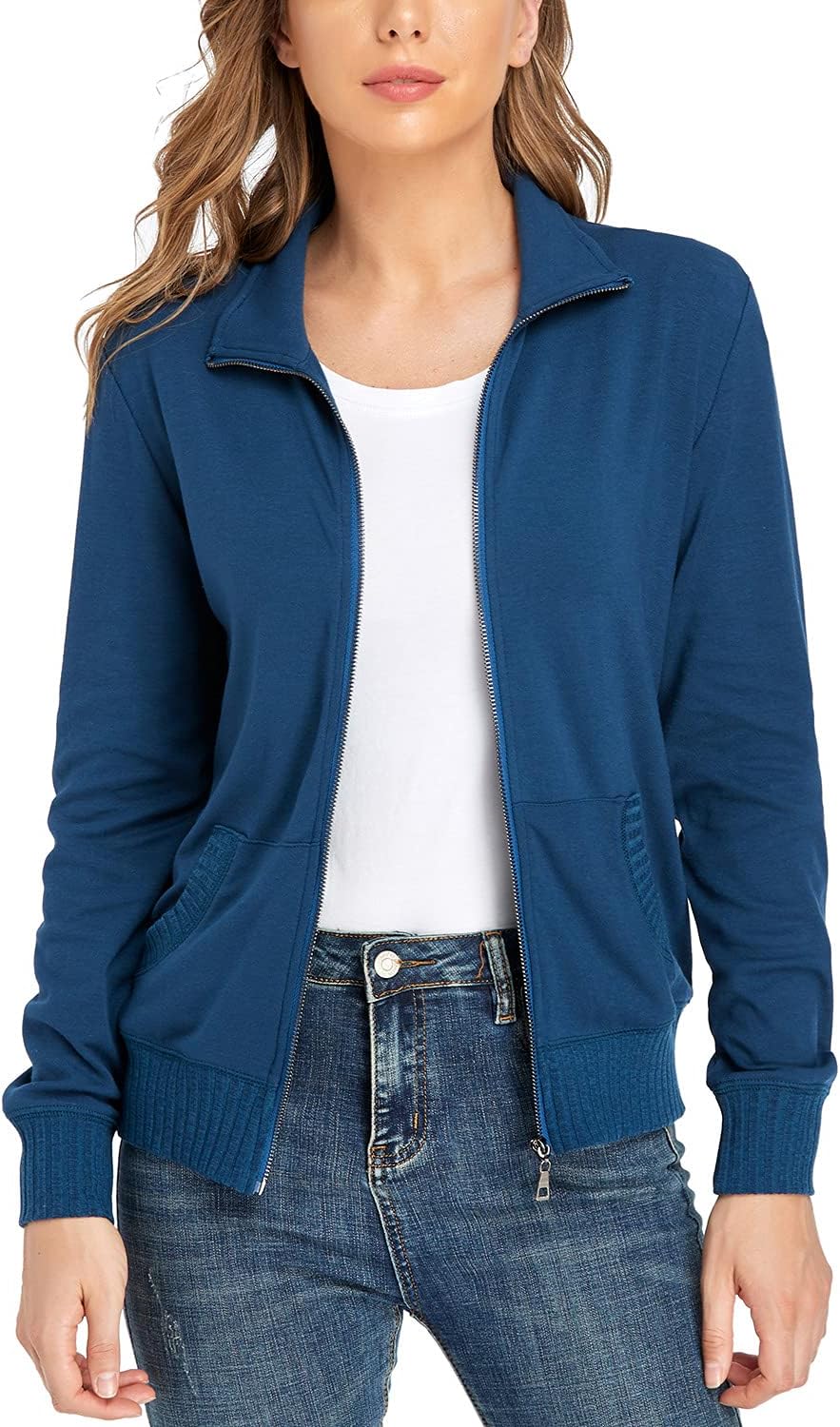 andy & natalie Women's Stand Collar Zip Up Jacket for Comfort
