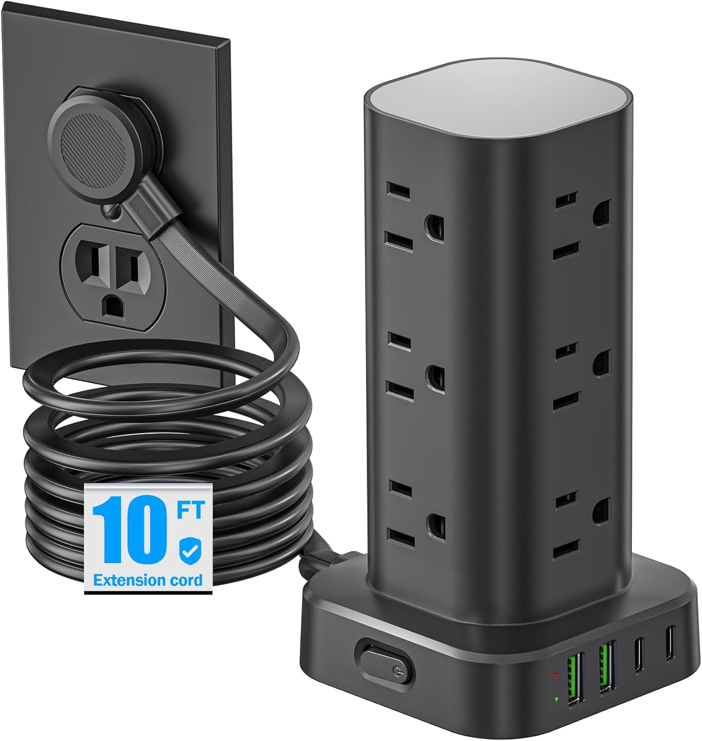 Flat Plug Power Strip Tower Surge Protector with USB Ports