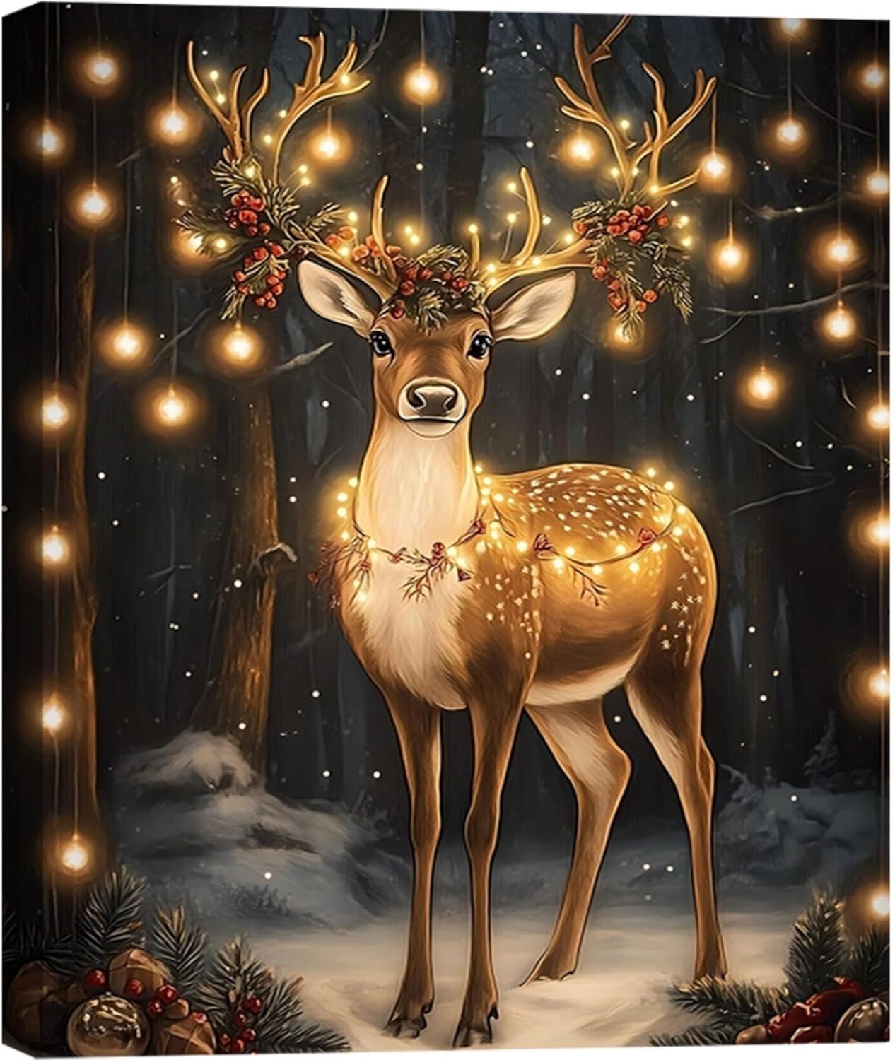 Christmas Reindeer Wall Art Framed 24x36 for Cozy Decor