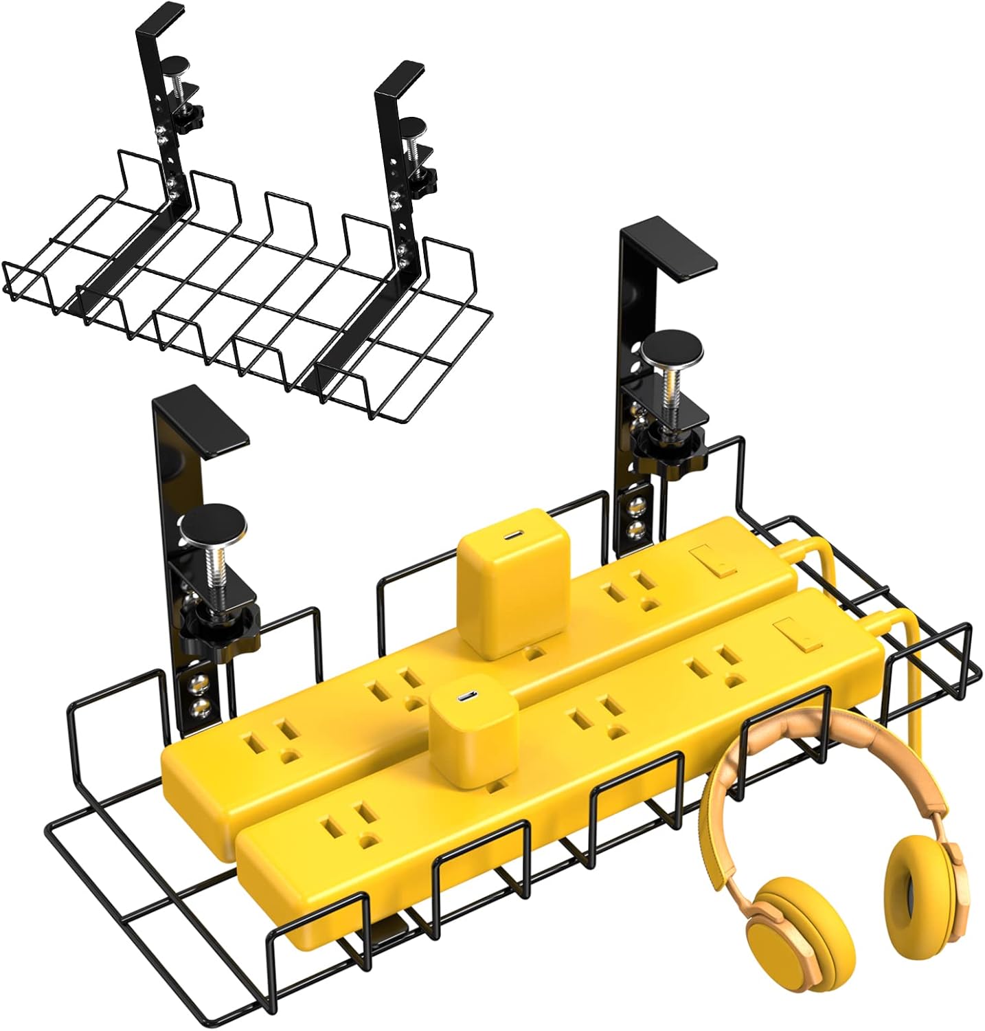 LUXEAR 2Pack Cable Management Tray: No Drill, High Capacity!