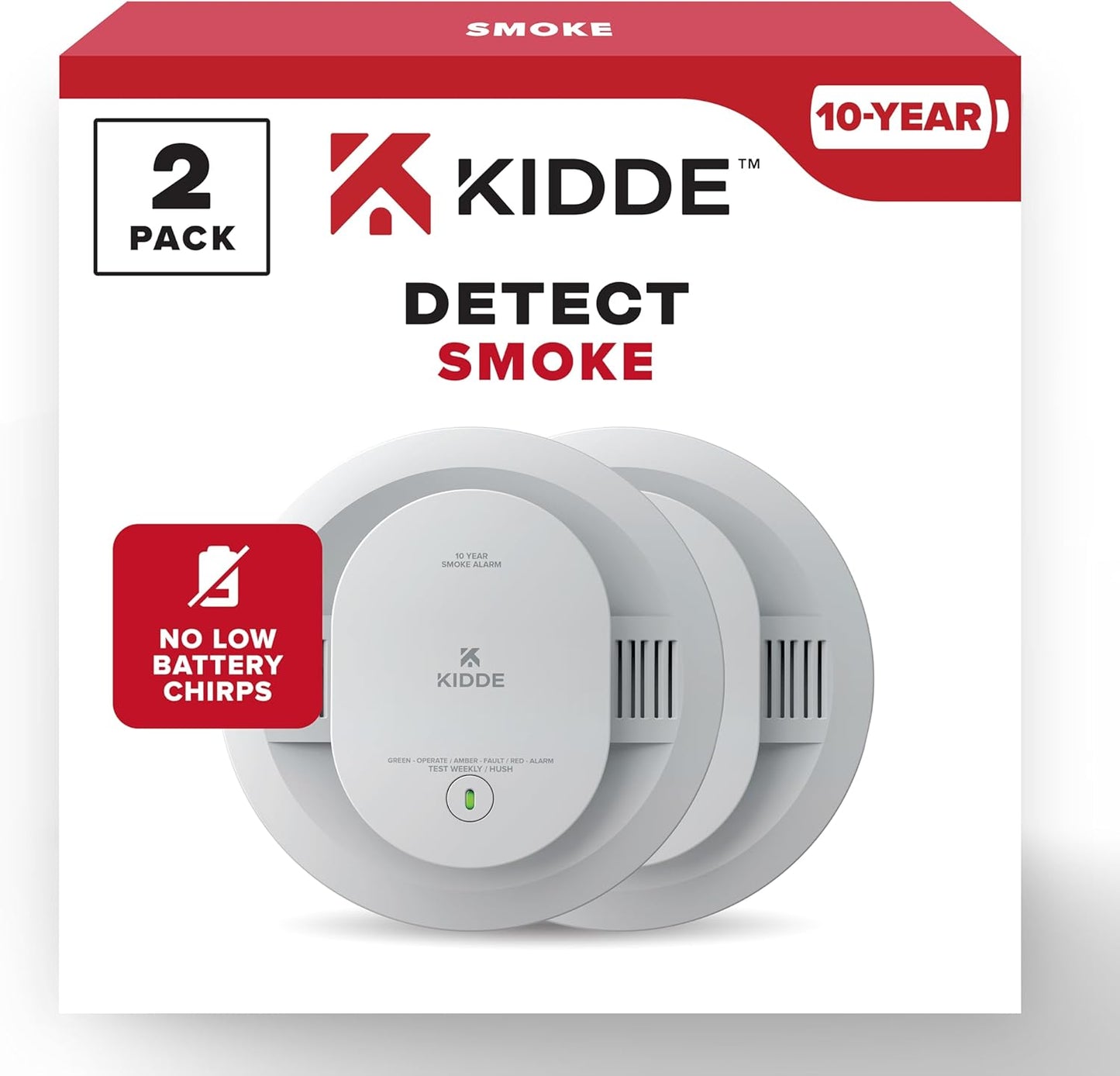Kidde Smoke Detector with 10-Year Battery and LED Indicators