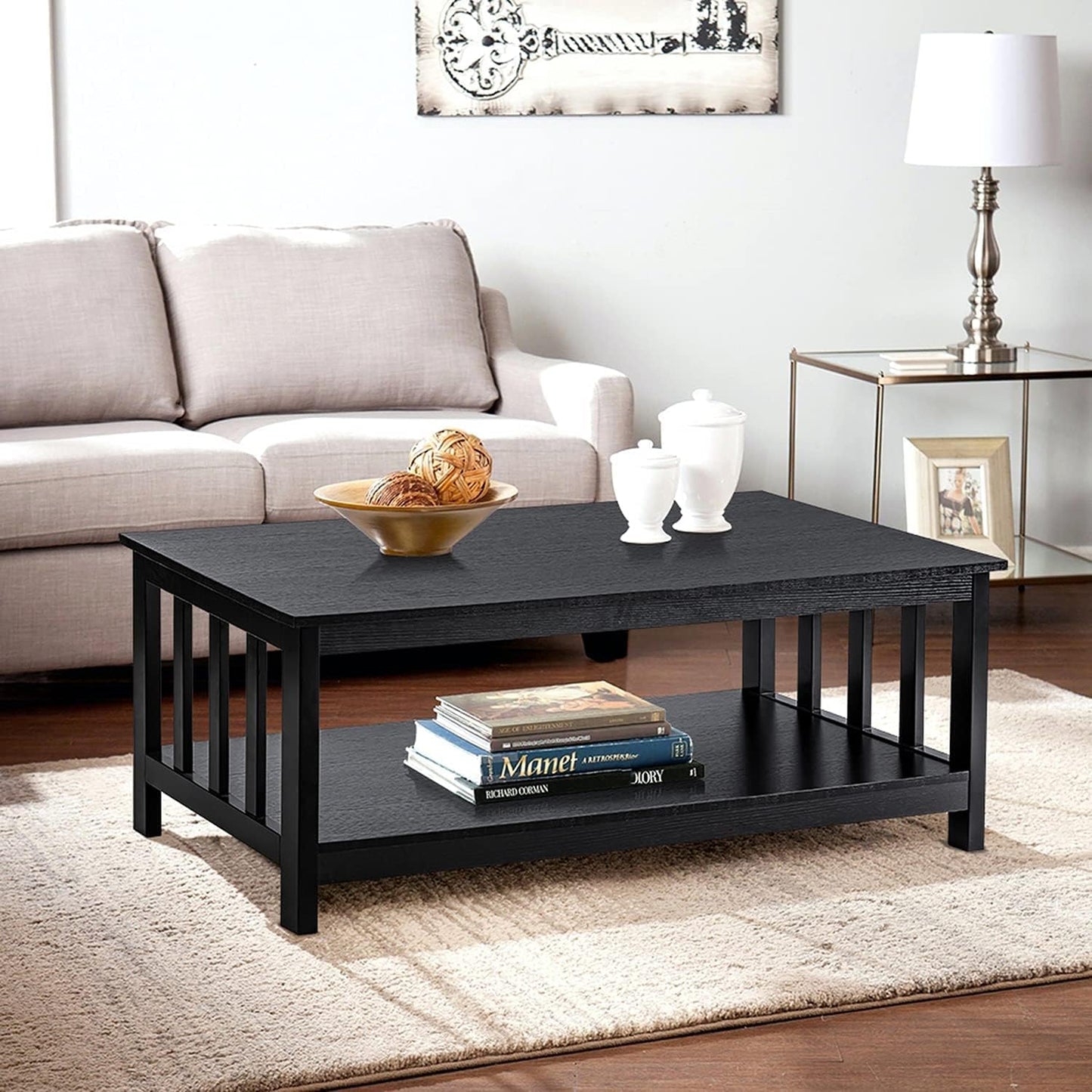 ChooChoo Mission Coffee Table with Shelf for Living Room Decor