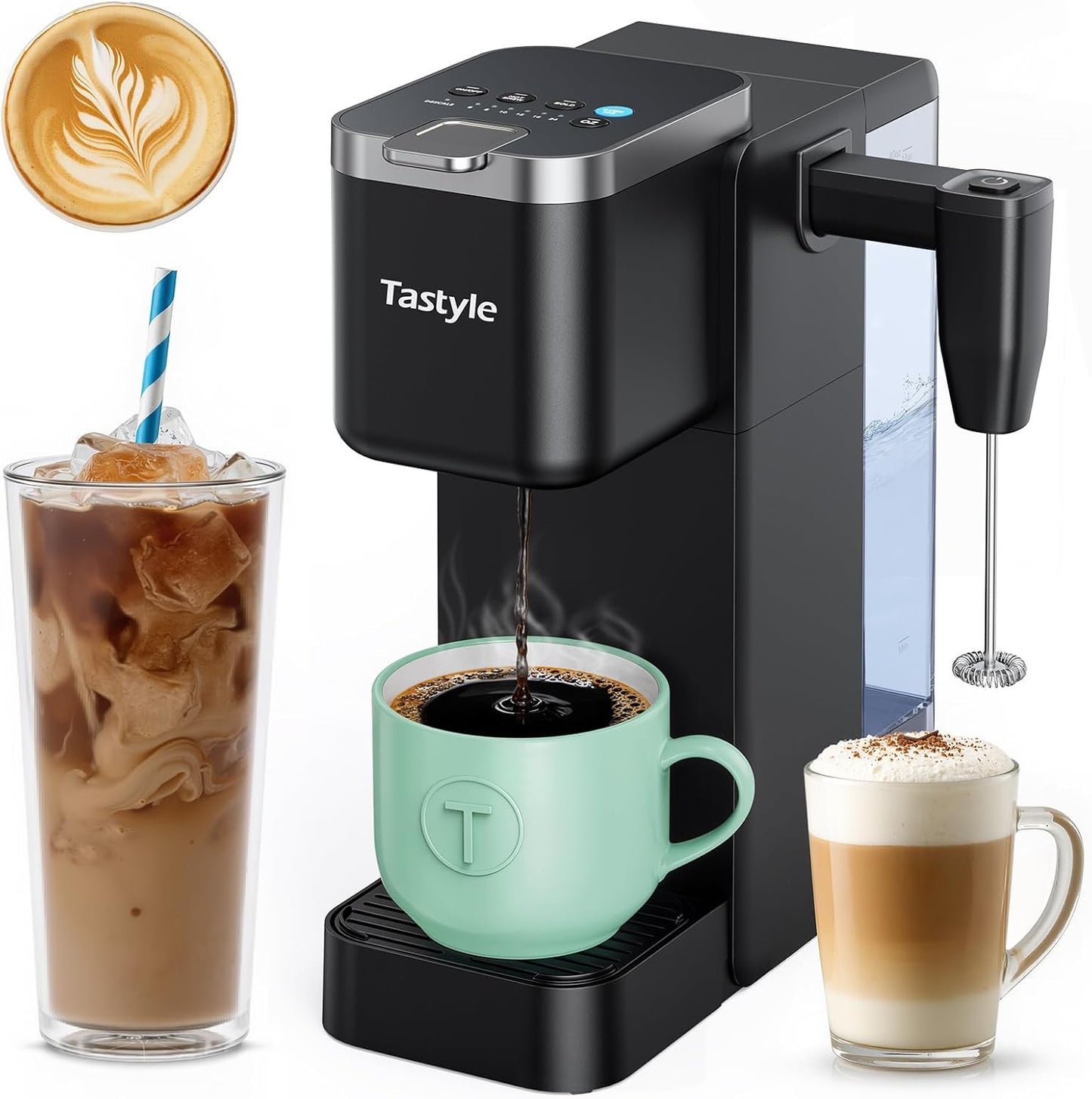 Single Serve Coffee Maker with Milk Frother for K Cup & Grounds