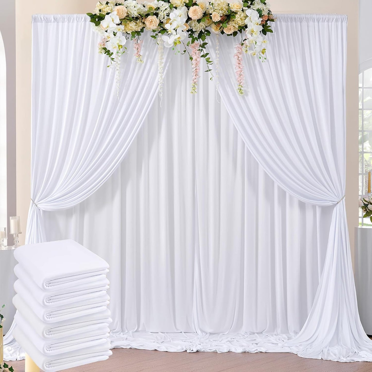 30ftx8ft Wrinkle Free White Backdrop Curtains for Events