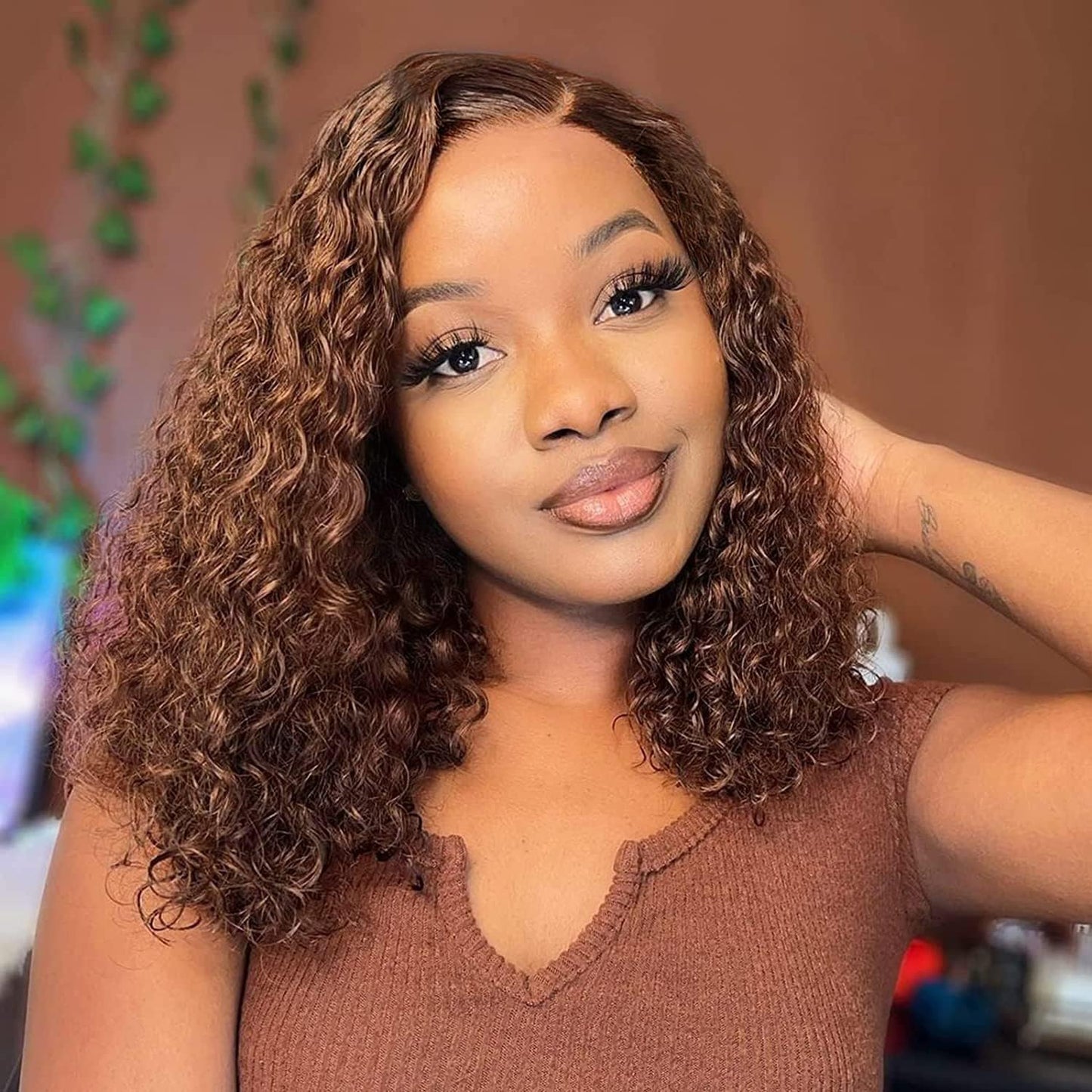 14 Inch Chocolate Brown Lace Front Wig Human Hair Deep Wave