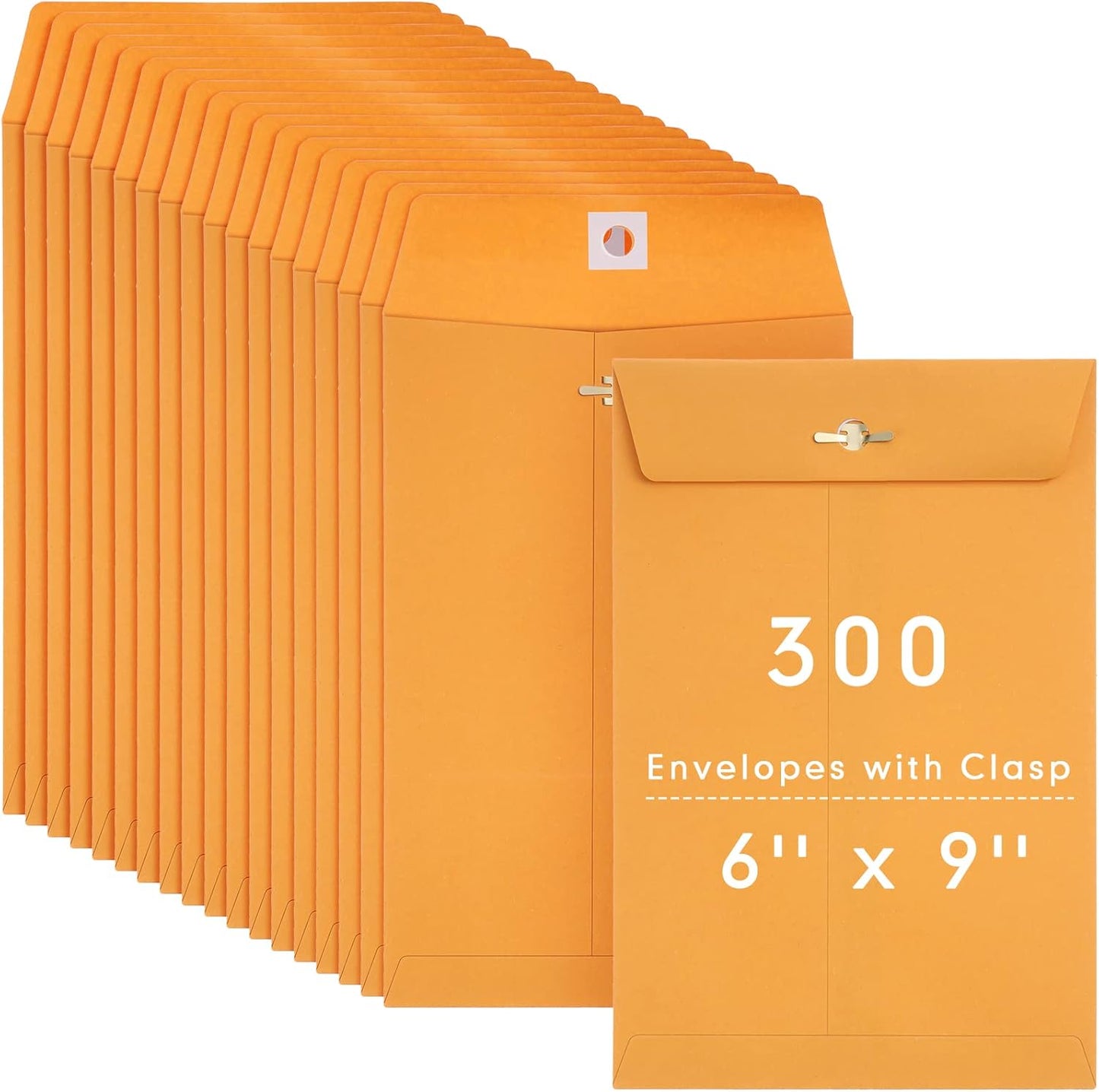 300 Pcs 6 x 9 Manilla Envelopes Clasp for Office and School Use