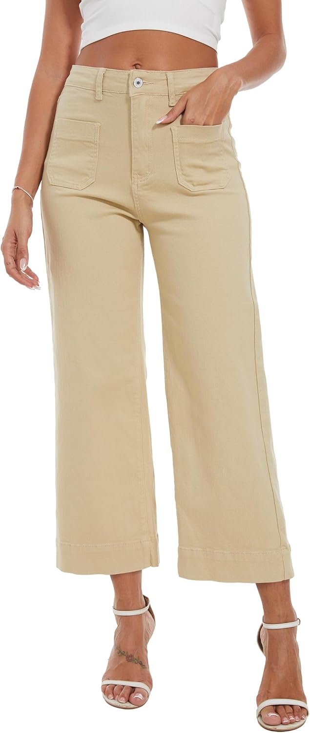 Trendy High Waisted Wide Leg Cropped Jeans for Women