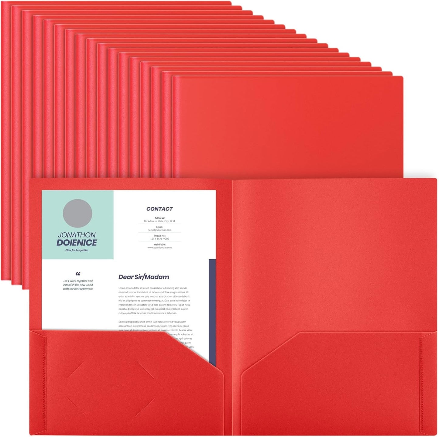 Gueevin 50 Pcs Plastic Folders with Pockets for School Use