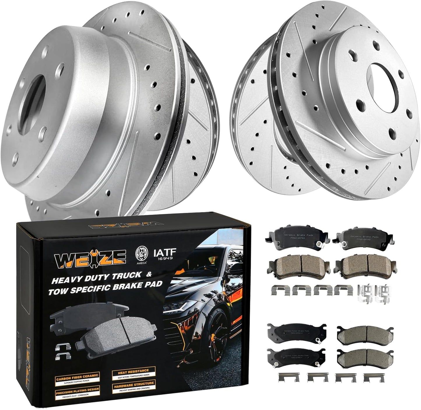 WEIZE Truck Brake Rotors Pads Kit for Chevy Silverado 1500