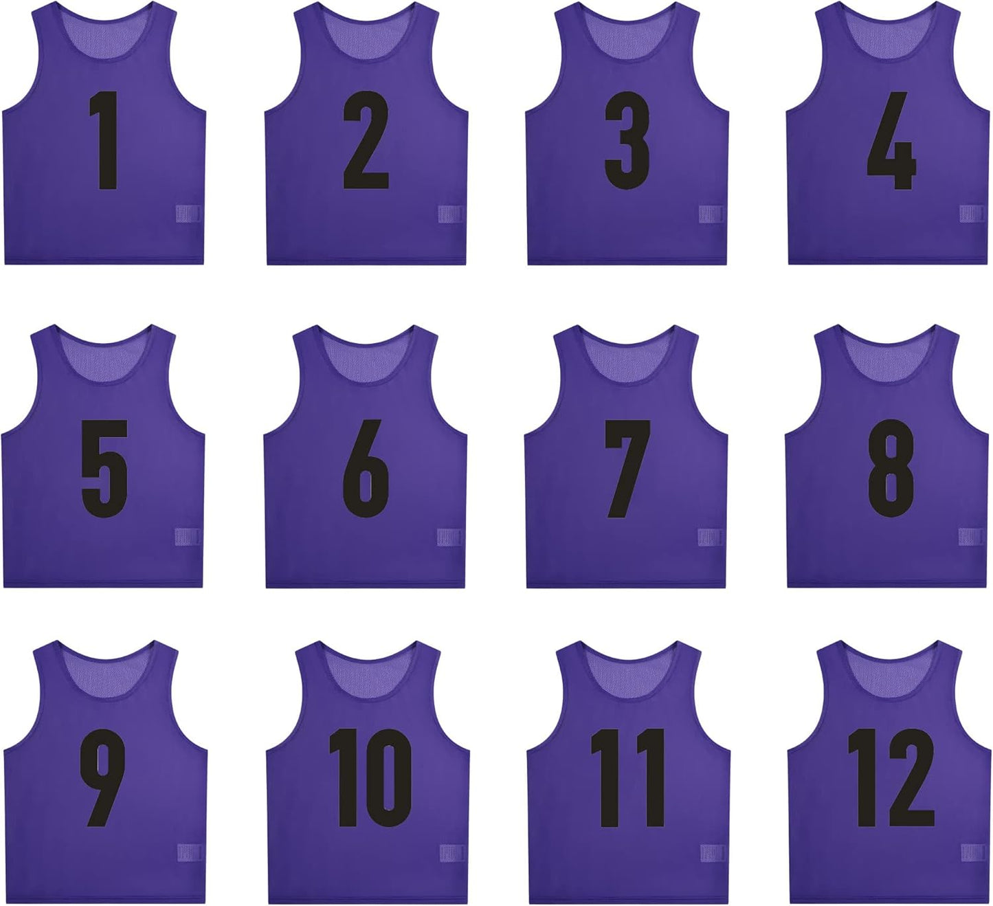 12 Pack Numbered Pinnies for Basketball, Soccer, and Football