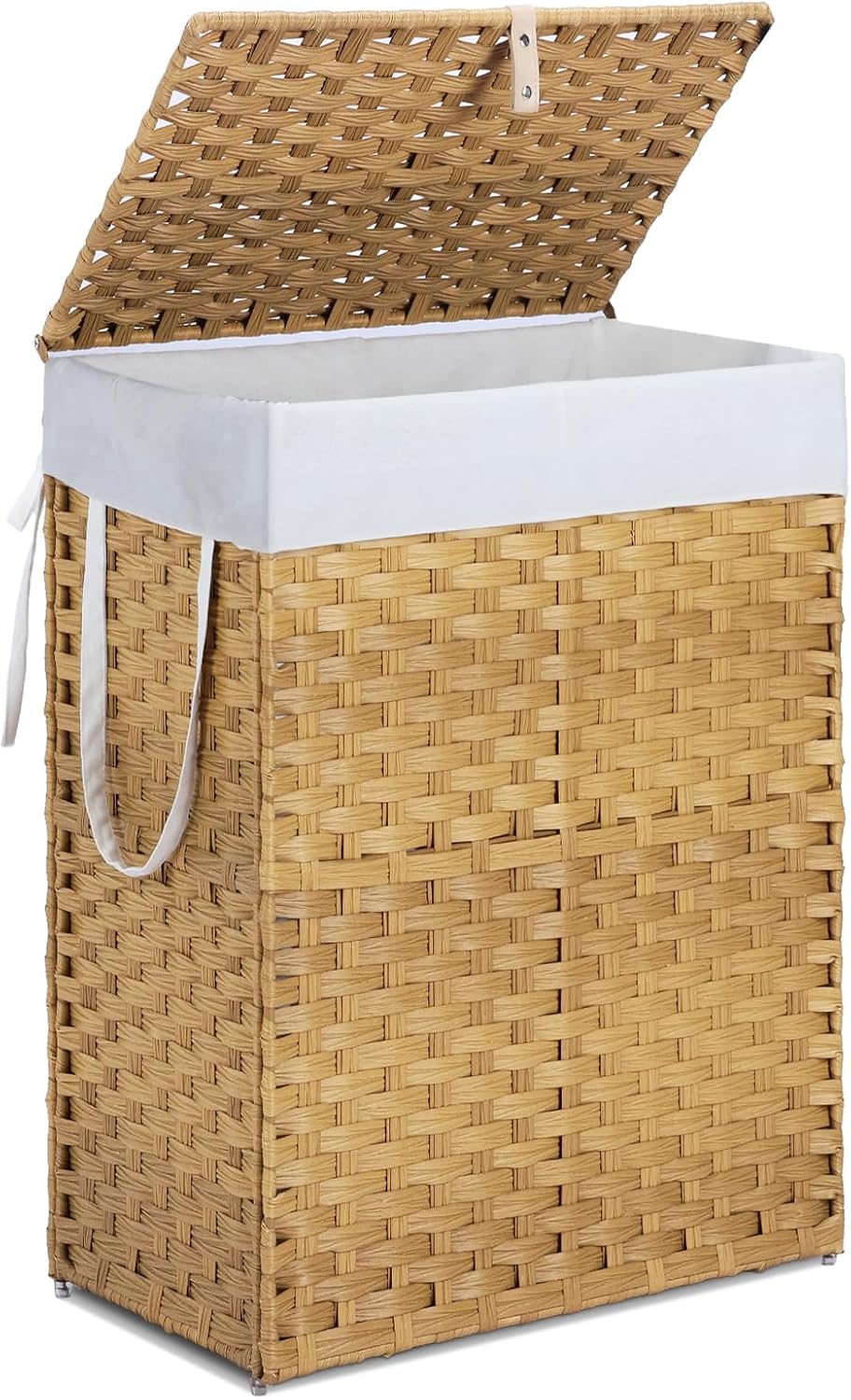DUMOS Woven Laundry Basket with Lid: 90L Large Capacity Hamper