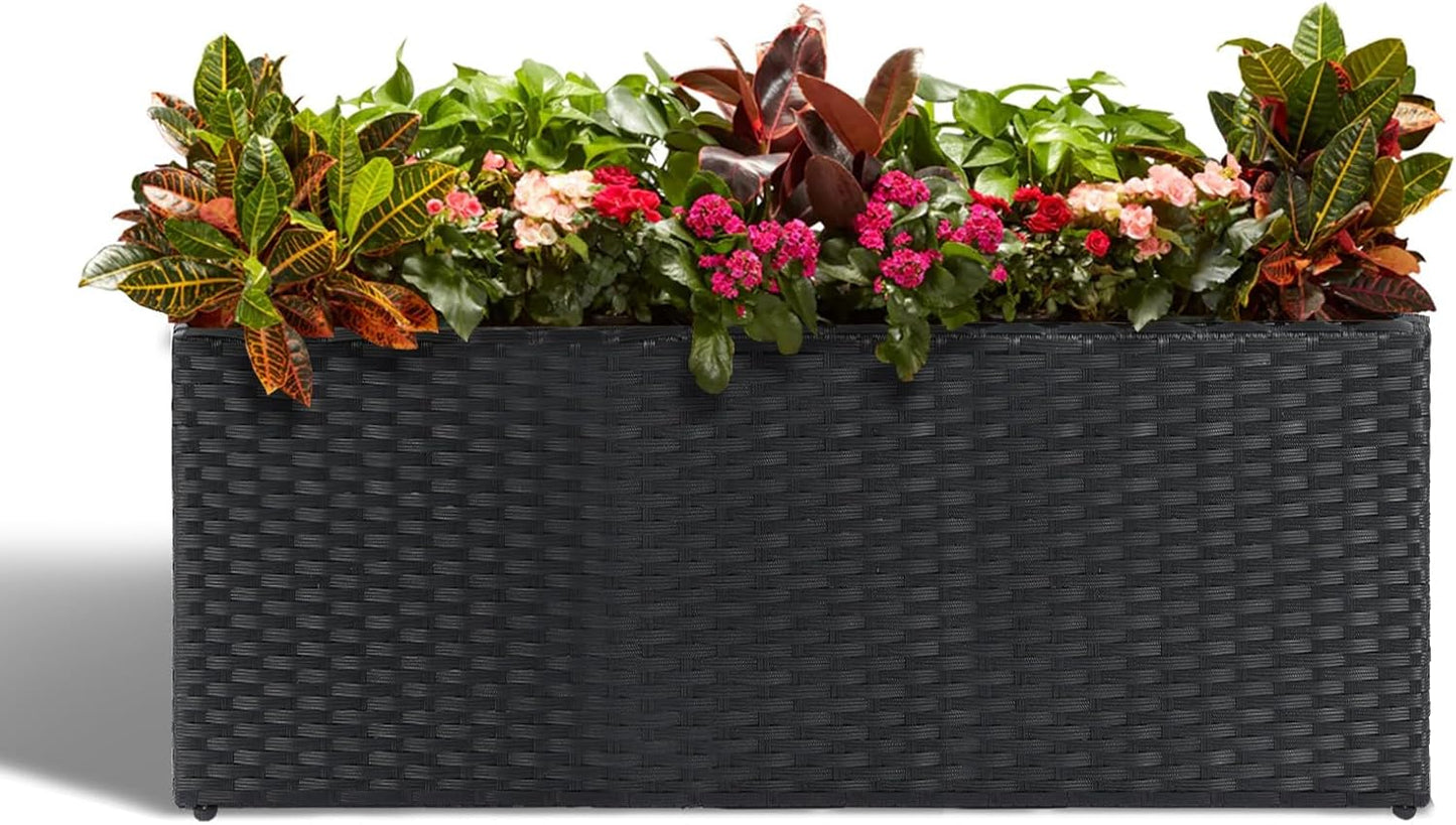 Large Rectangular Block Planter Box for Outdoor Plants - Black