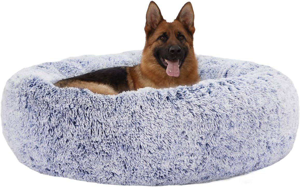Calming Donut Dog Bed - 45 Inch Plush Anti-Anxiety Bed