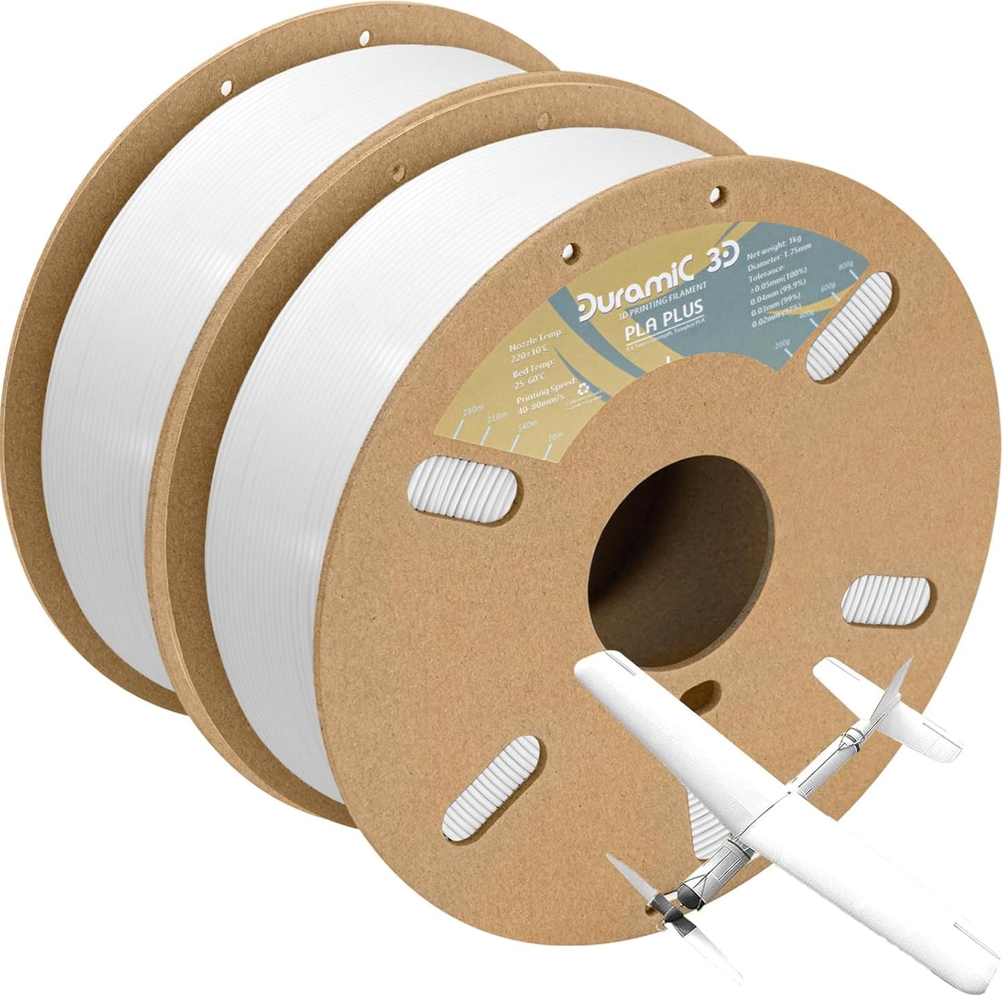 DURAMIC 3D PLA+ Filament 1.75mm 2Kg White for Strong Prints