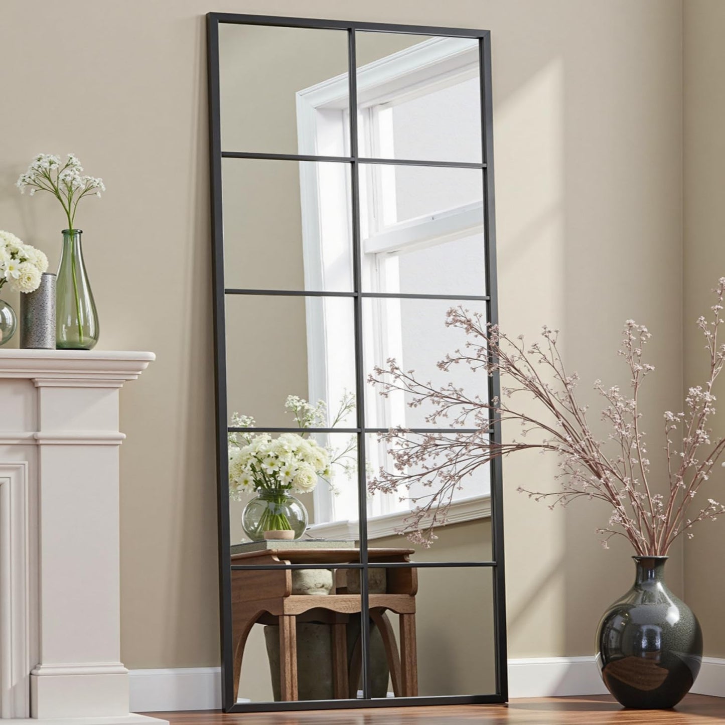 Full Length Mirror 65in x 24in Stylish Window Pane Design