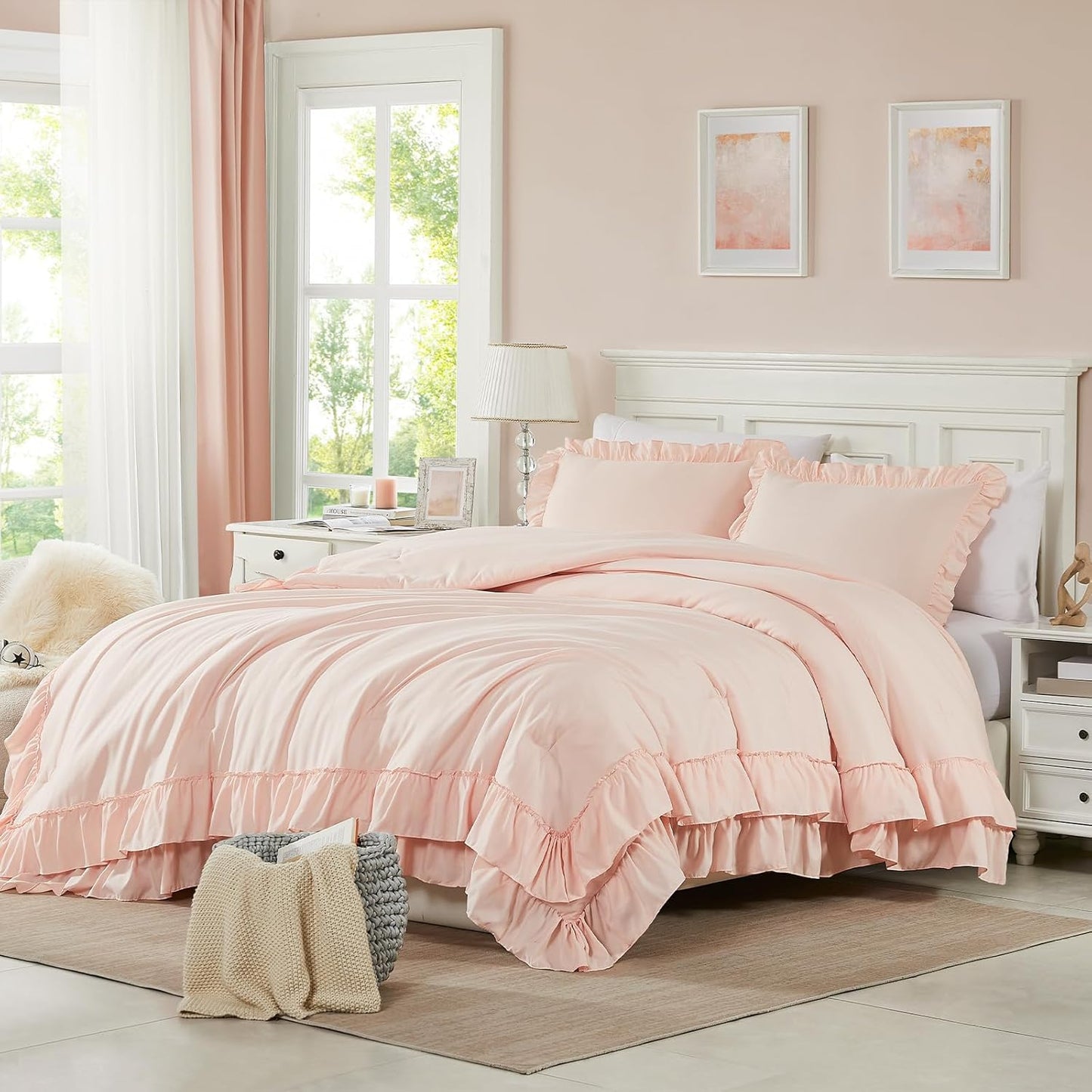 Cupocupa Beige Comforter Set for Twin XL with Ruffle Trim