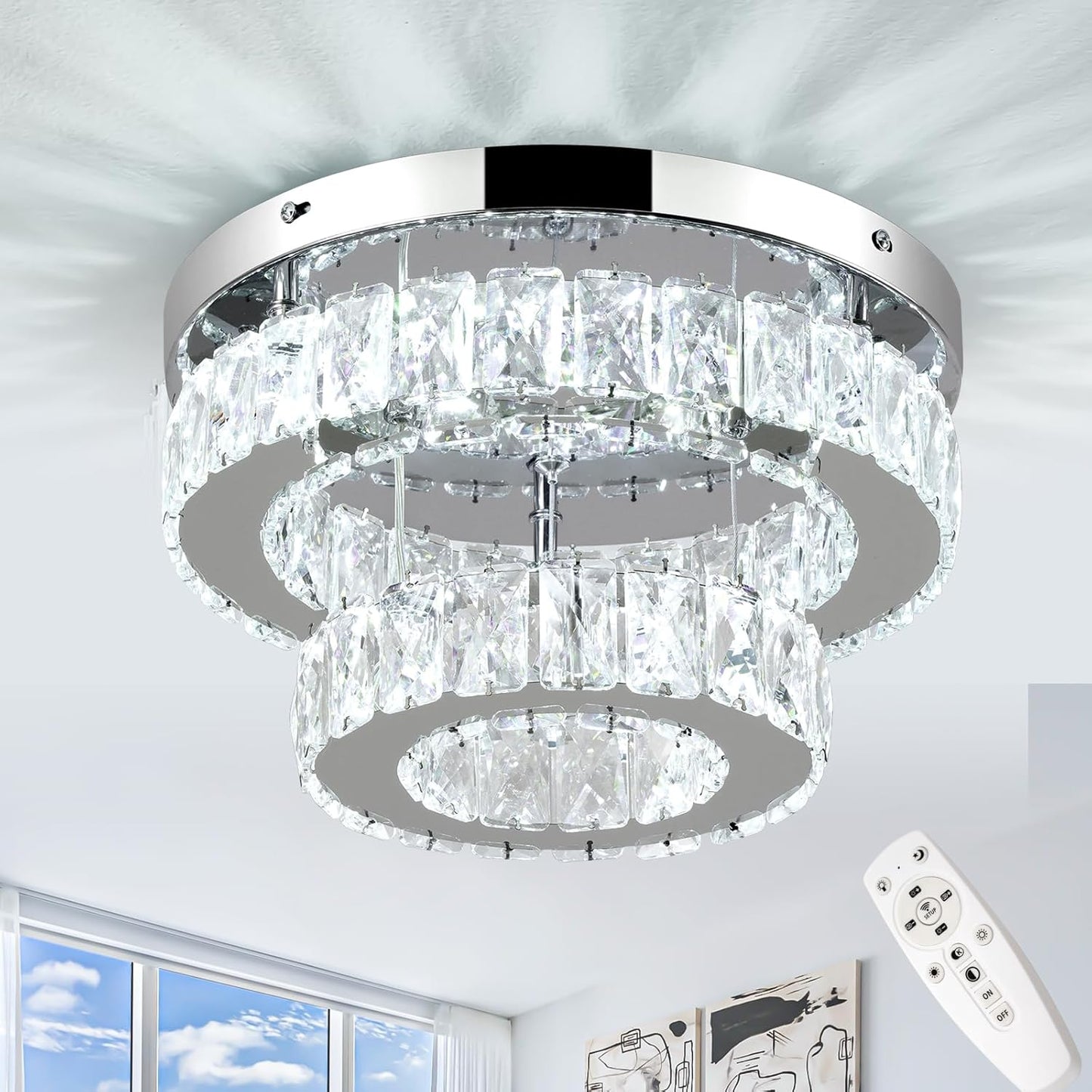 Dimmable Flush Mount Ceiling Light with Crystals for Any Room