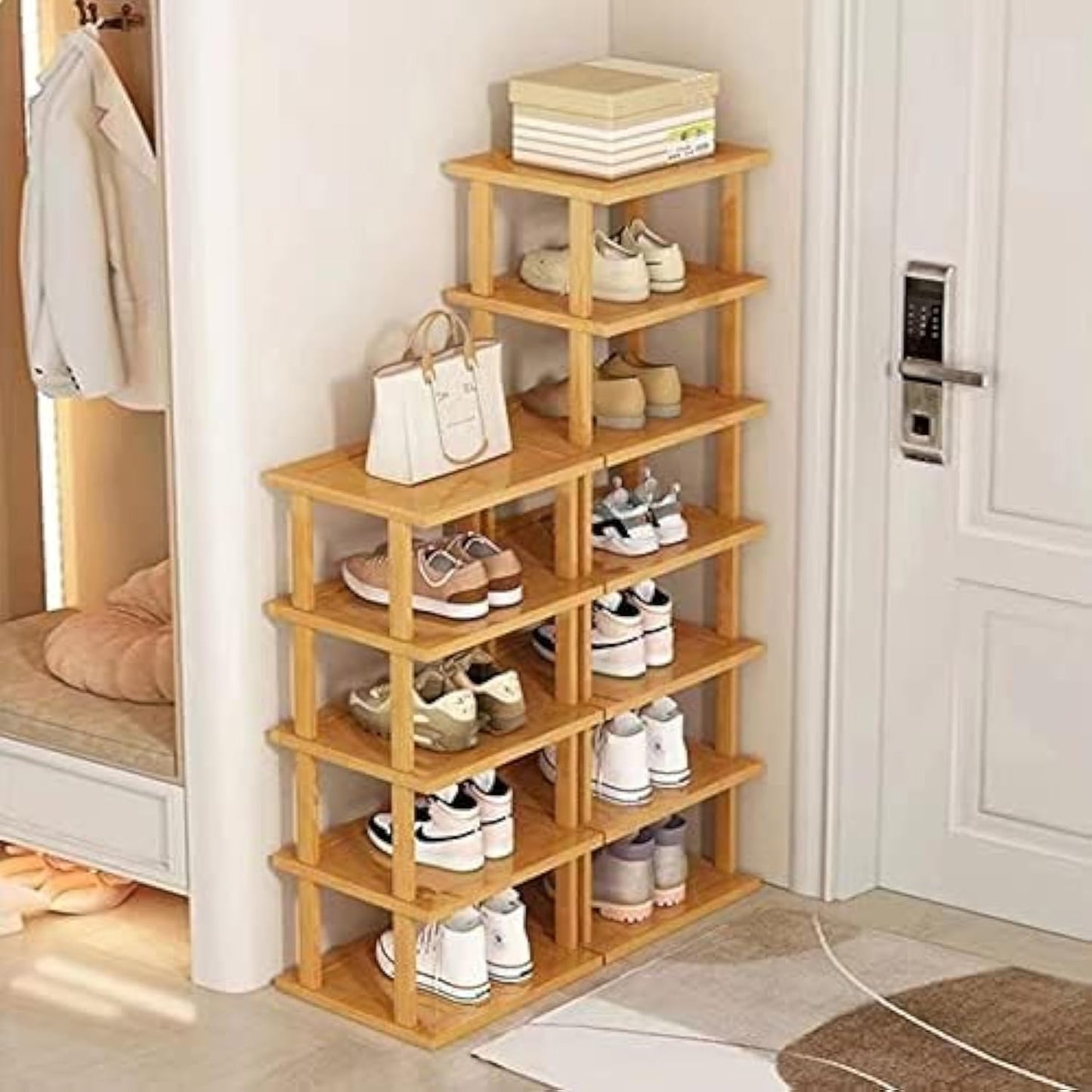 Bamboo Shoe Rack 12 Tier - Space-Saving Vertical Organizer