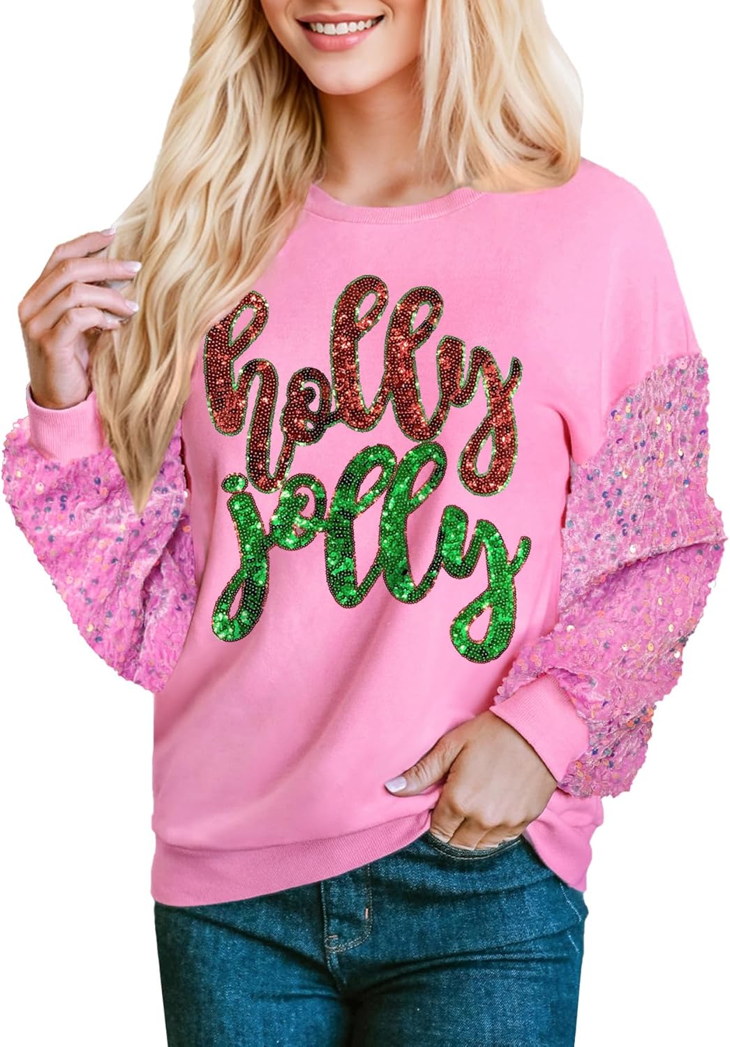 Sequin Holly Jolly Christmas Sweatshirt