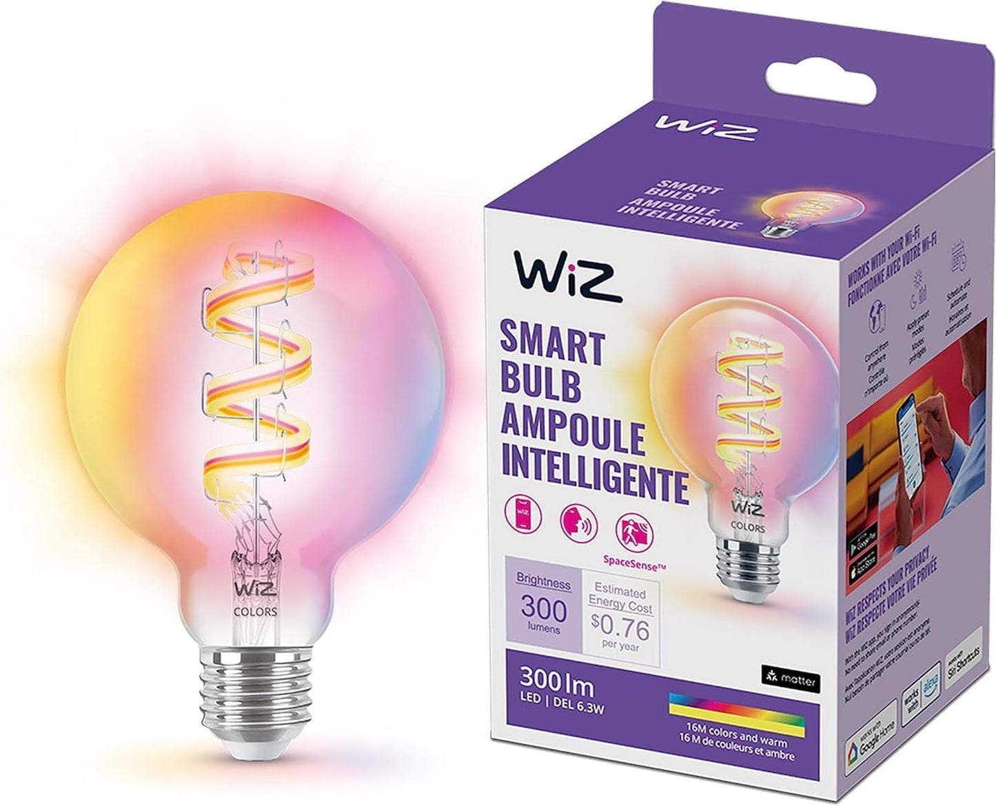 WiZ Color G25 Smart Bulb - Filament LED with Motion Activation